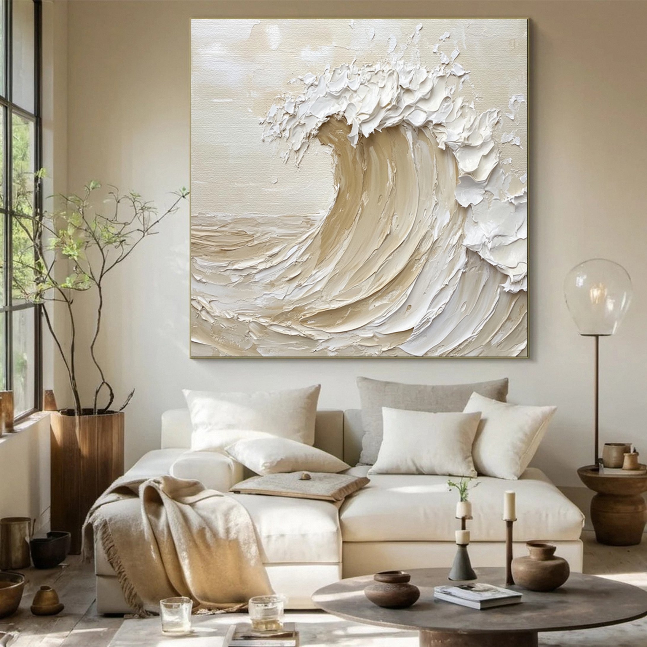 Neutral Toned Wave Large Ocean Textured Wall Art #OS 046