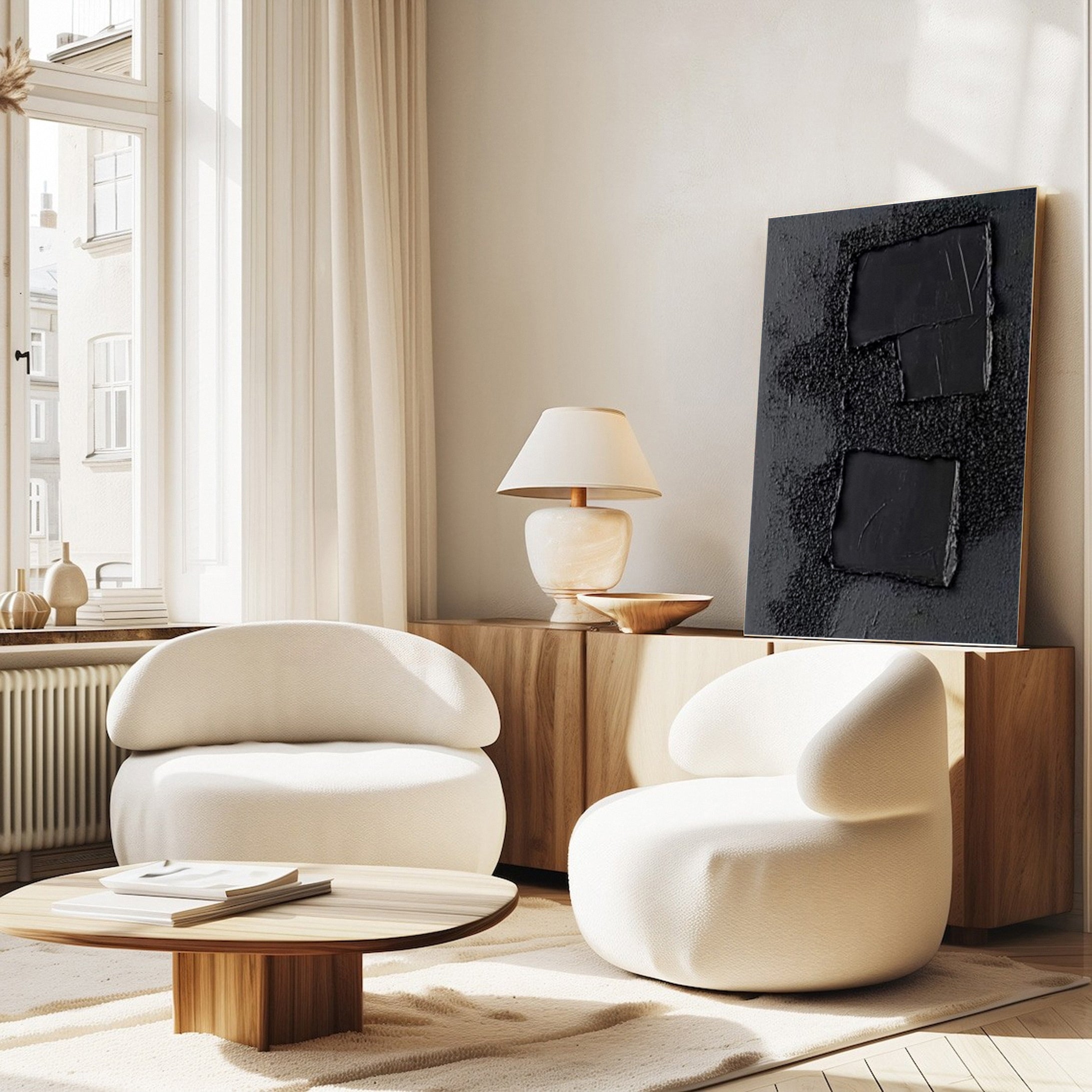 Sleek Elegance Contemporary Large Black Textured Wall Art #MMA 117