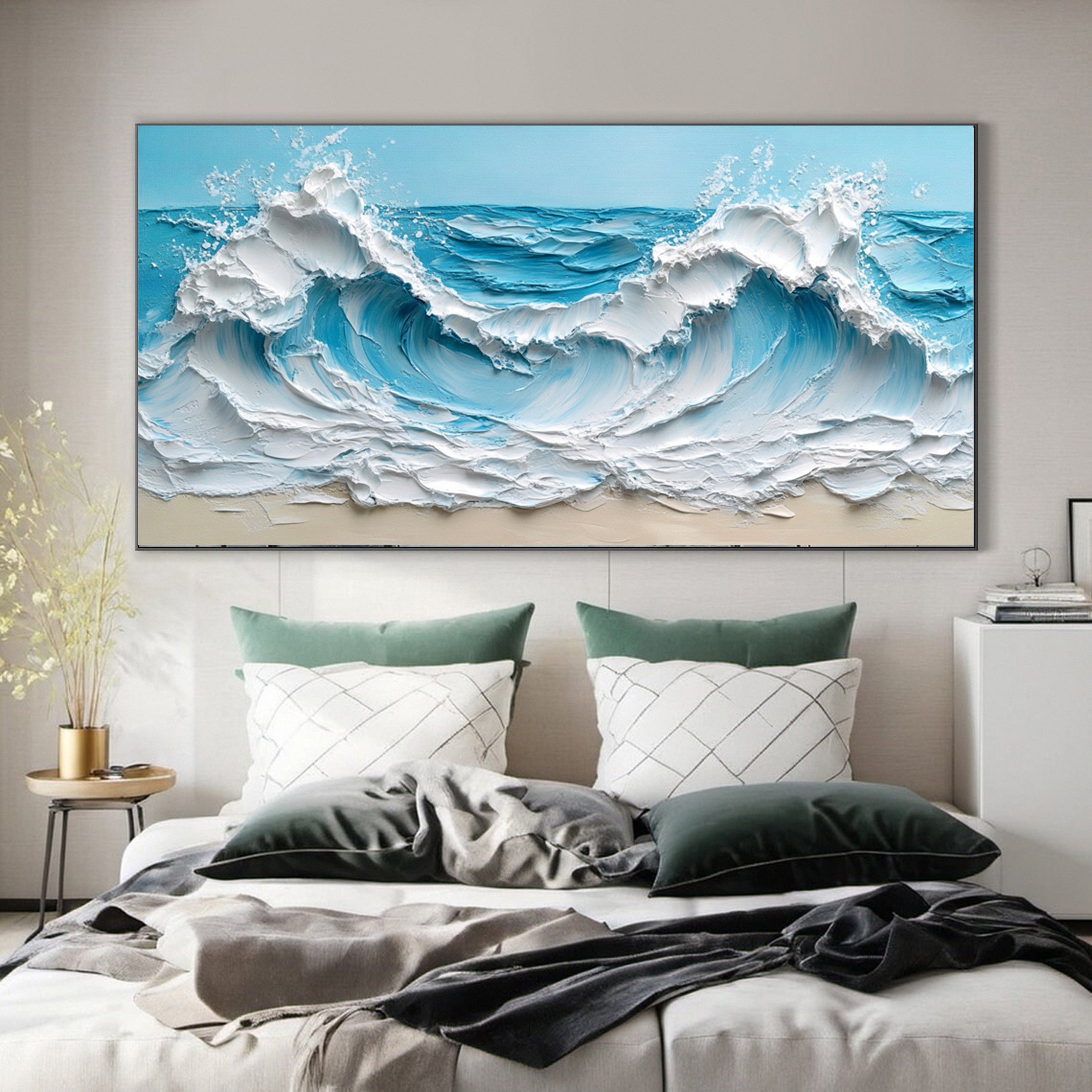 Crashing Waves Textured Artwork Luxurious Ocean Wall Canvas #OS 015