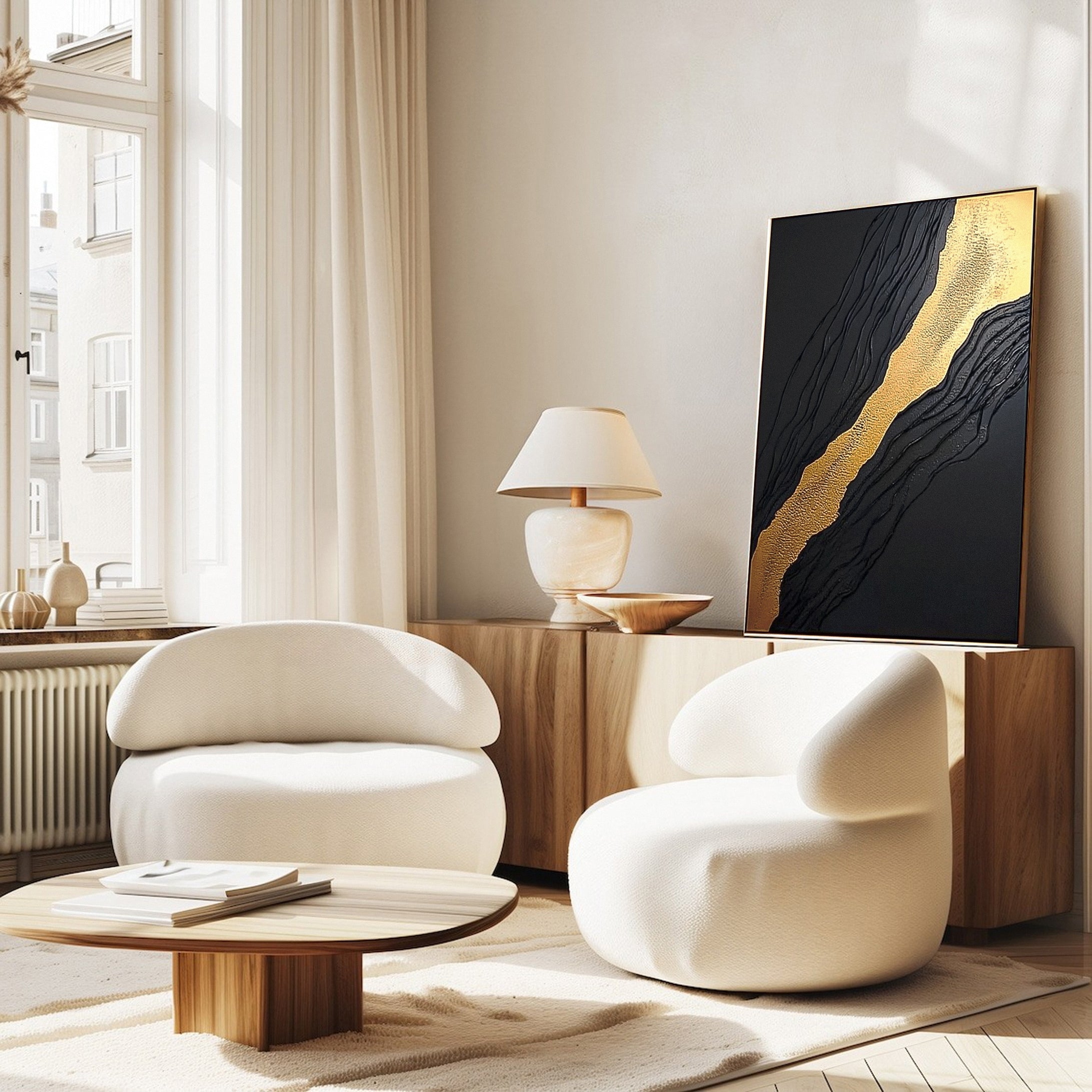 Golden Sway Chic Black and Gold Large Textured Wall Art #MMA 130