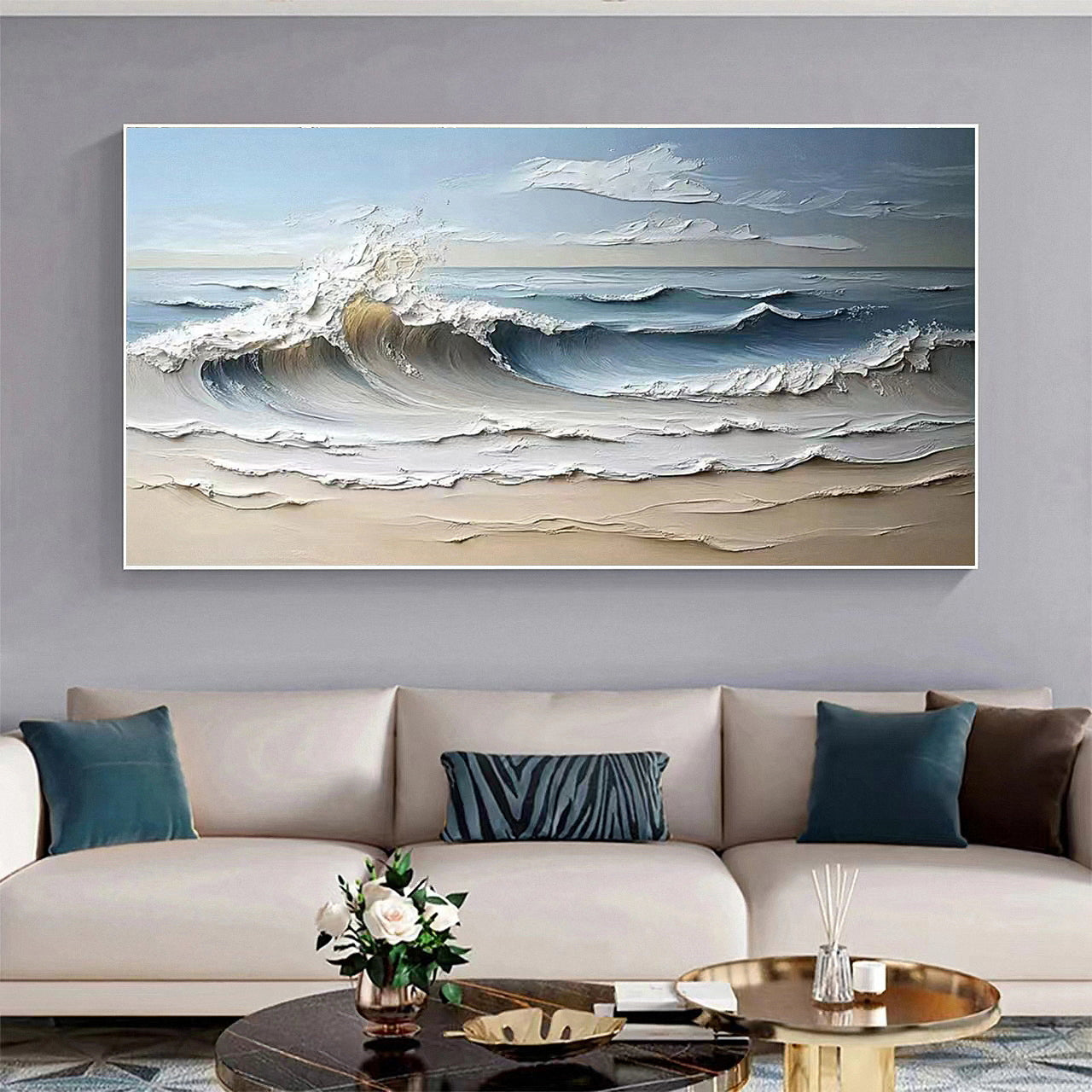 Luxurious Textured Abstract Canvas Art Large Ocean Waves #OS 005