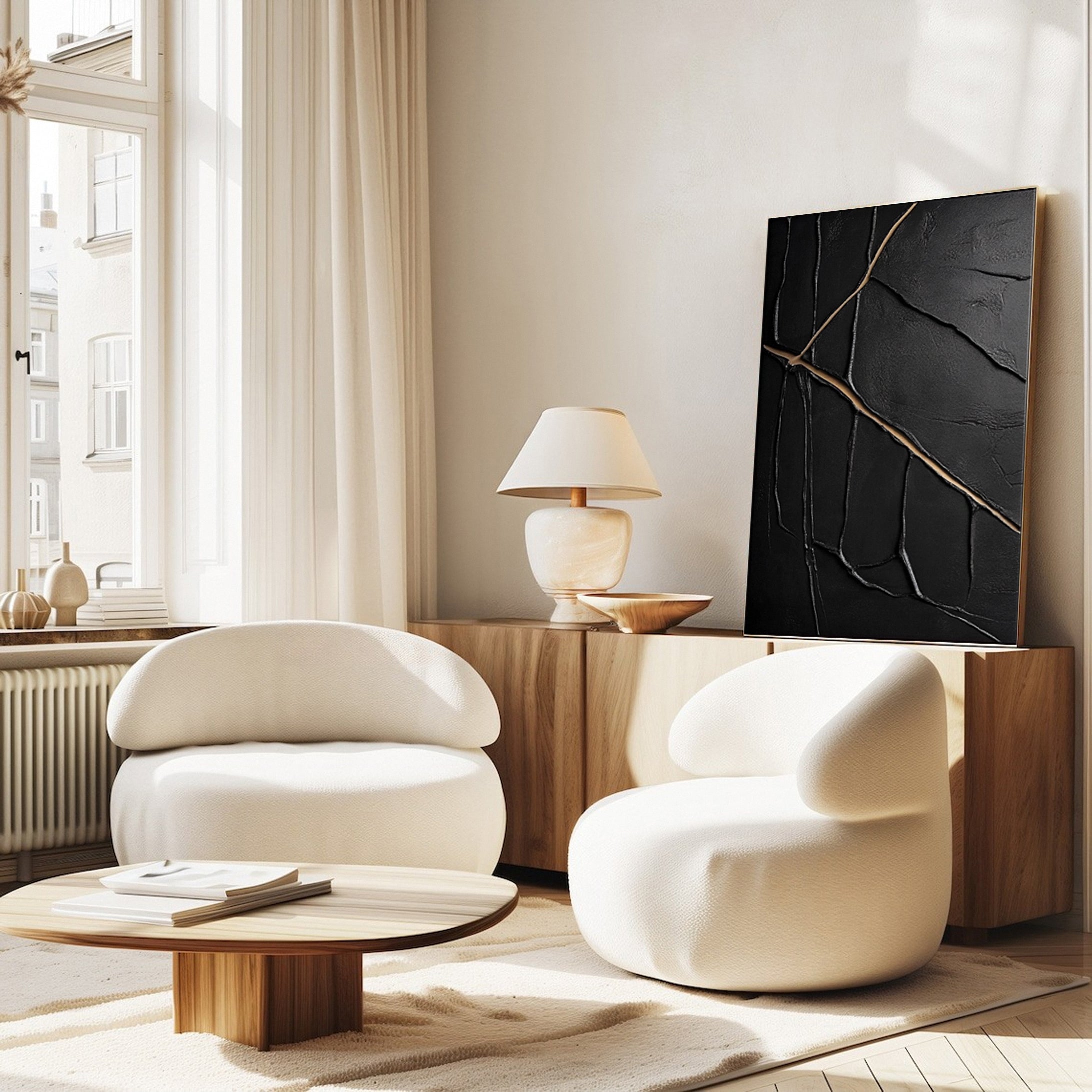 Golden Cracks Black Modern Abstract Art for Elegant Interiors #MMA 110