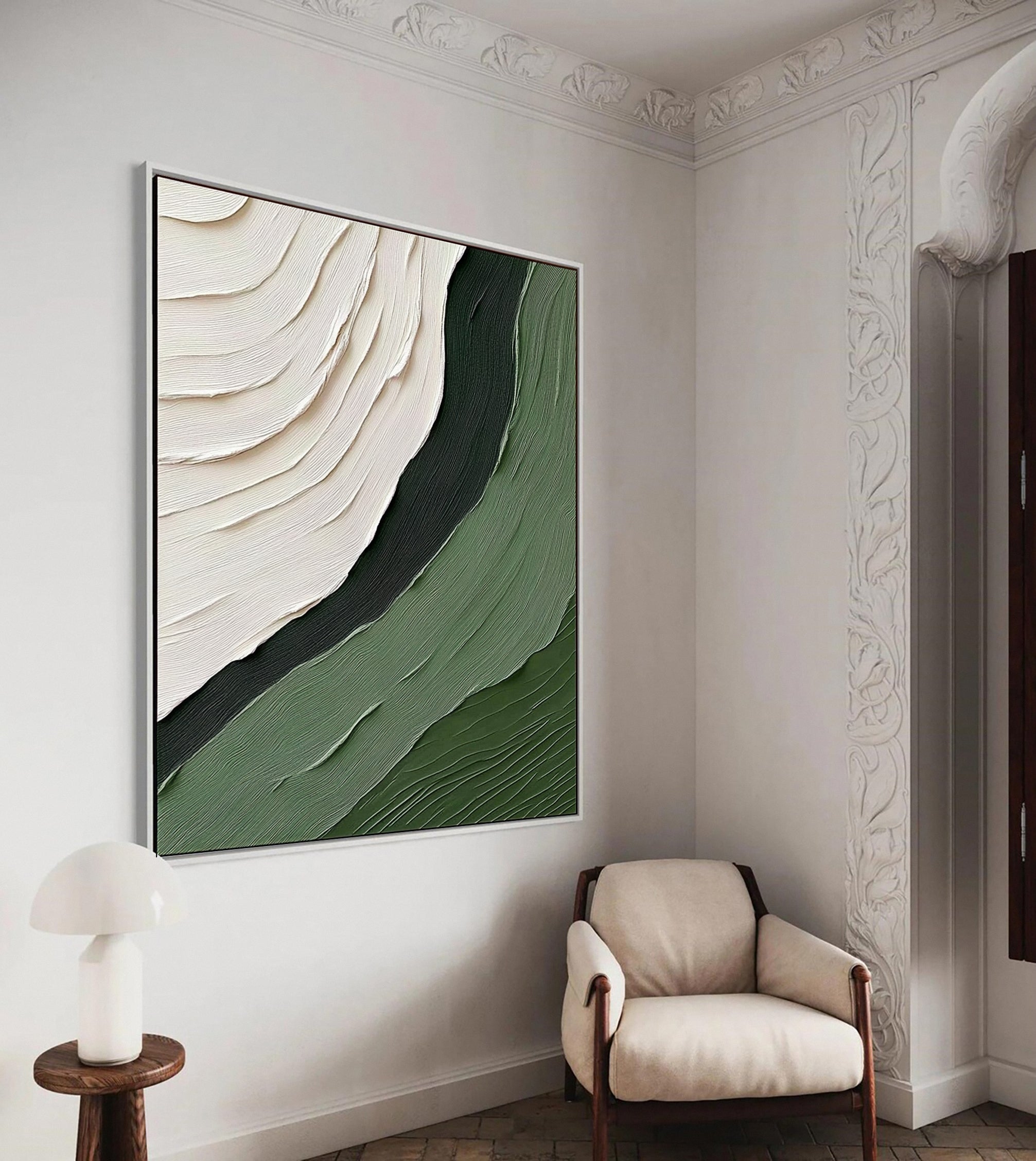 Green & White Abstract Textured Minimalist Wall Art #MMA 159