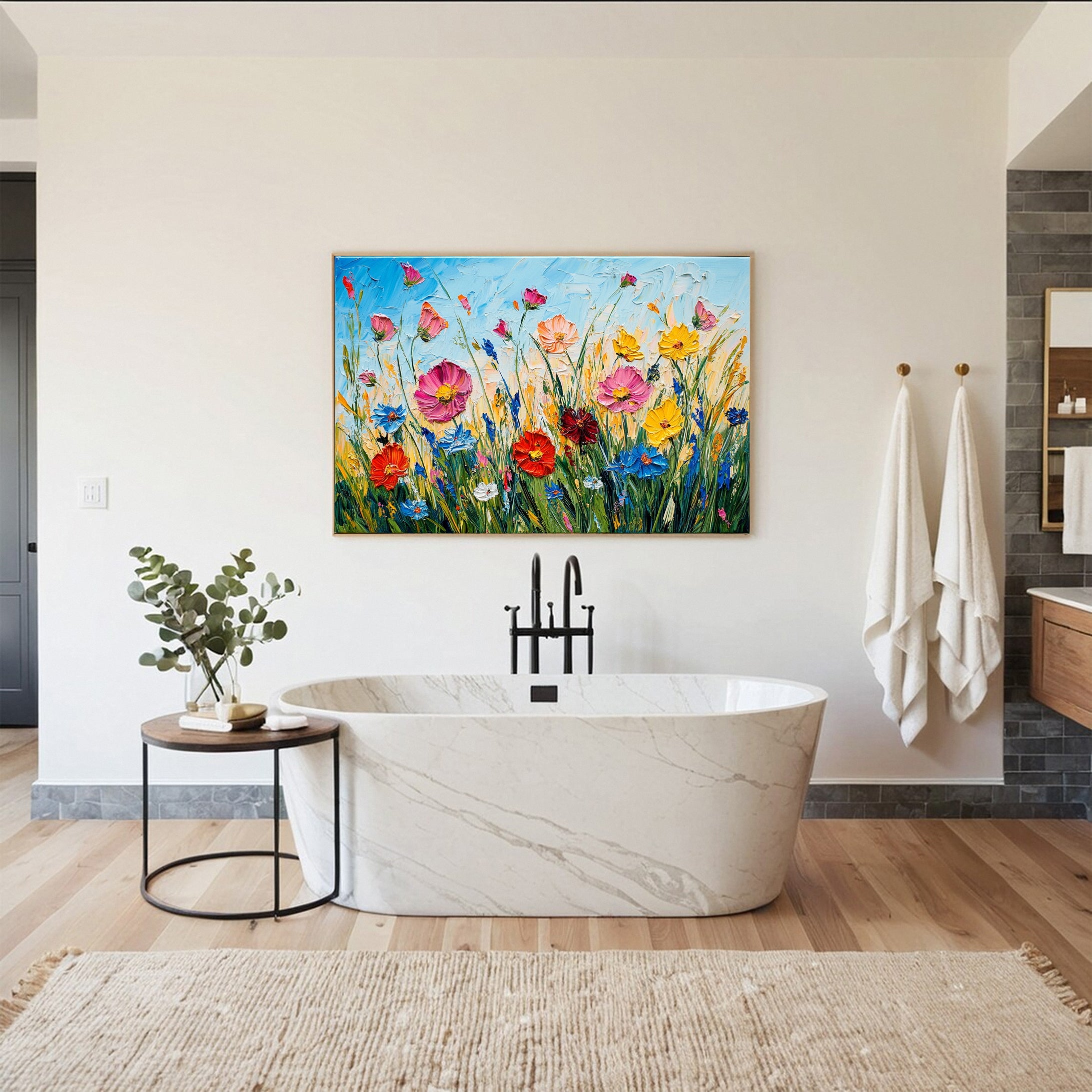 Meadow's Embrace Vibrant Flower Field Canvas Colorful Art #FT 020