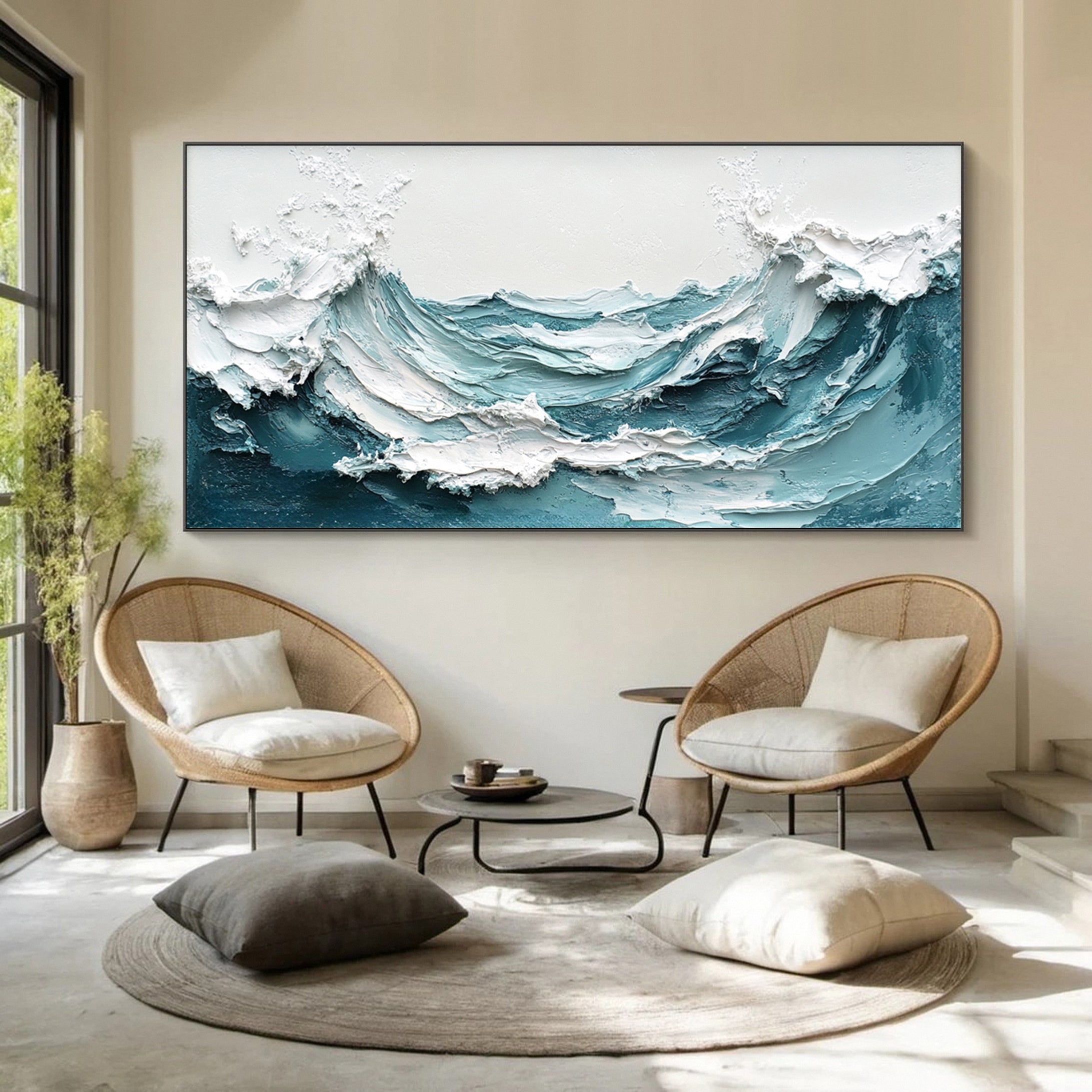 Crashing Waves Textured Artwork Luxurious Ocean Wall Canvas #OS 016