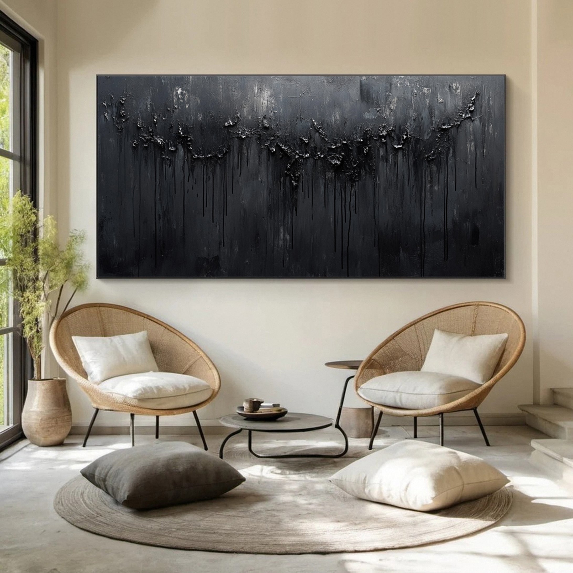 Luxurious Depths Large Black Textured Abstract Canvas Art #MMA 112