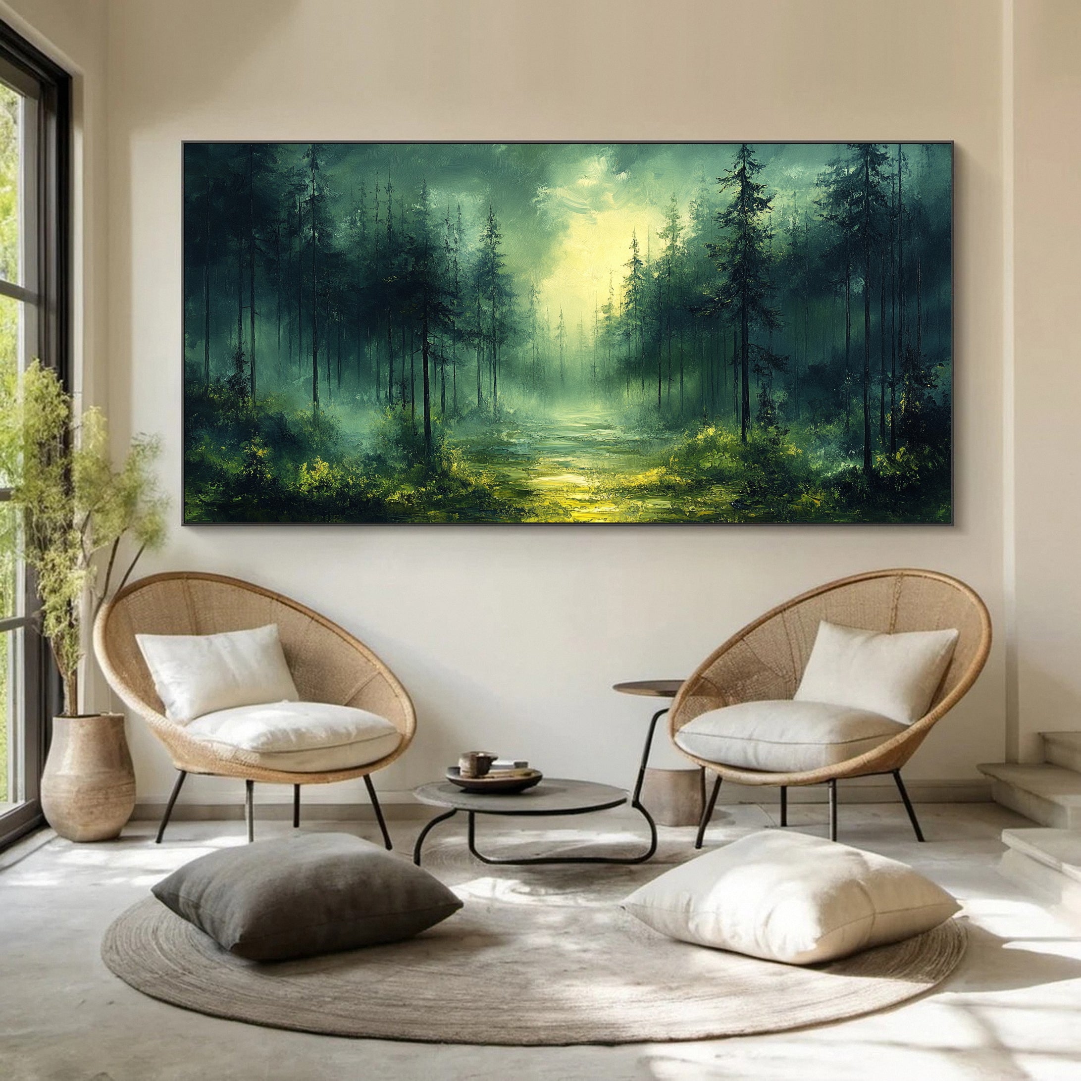 Mystic Mountains Serene Forest Landscape Canvas Wall Art #FT 036