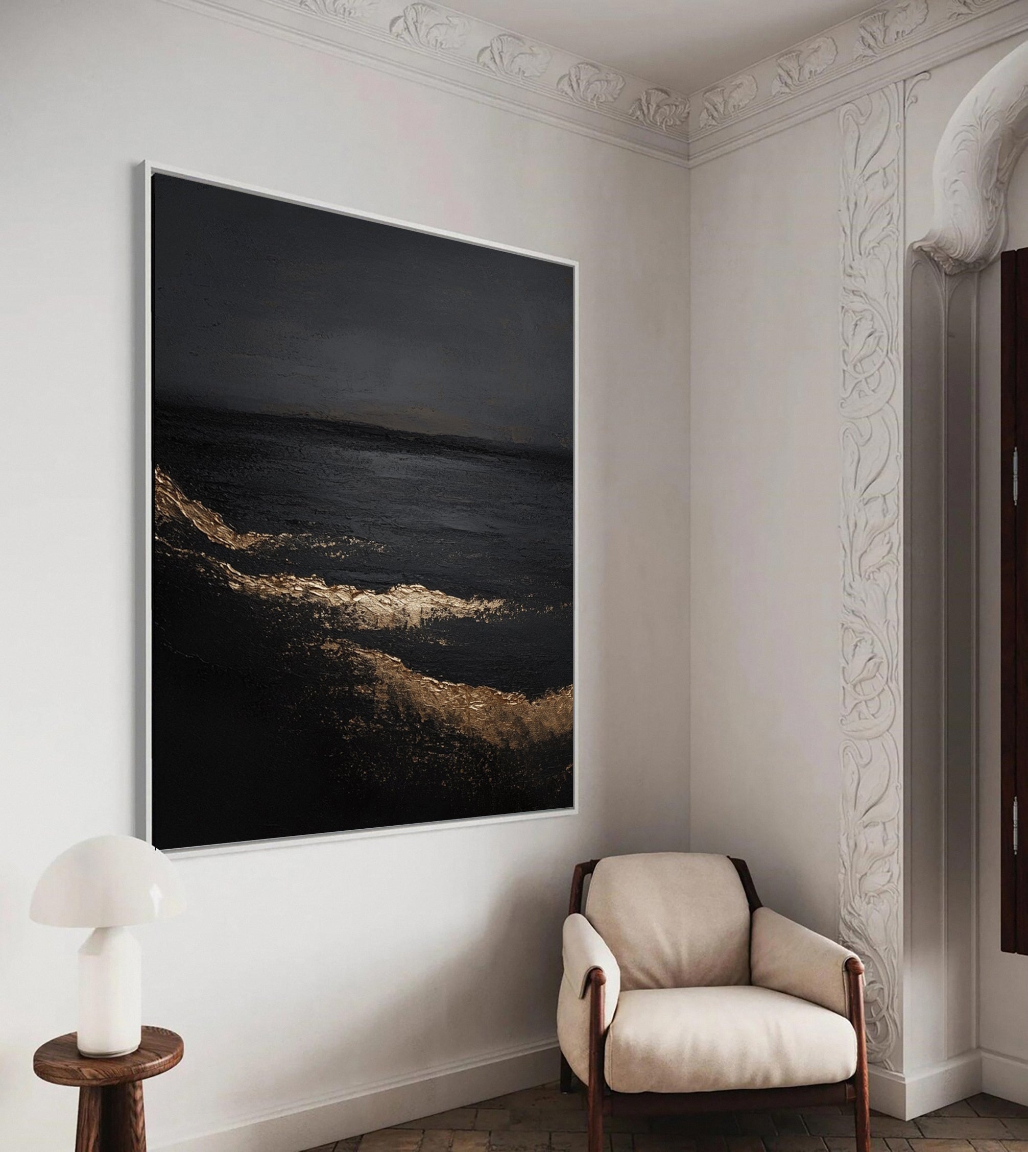 Golden Depths Modern Black and Gold Canvas Art #MMA 151