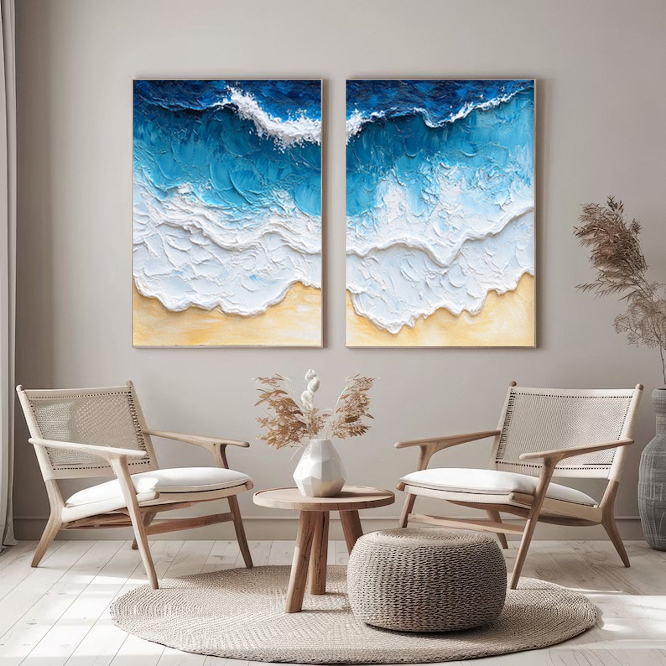 Marine Majesty Large Wall Canvas Set Captivating Sea Waves #OS 011