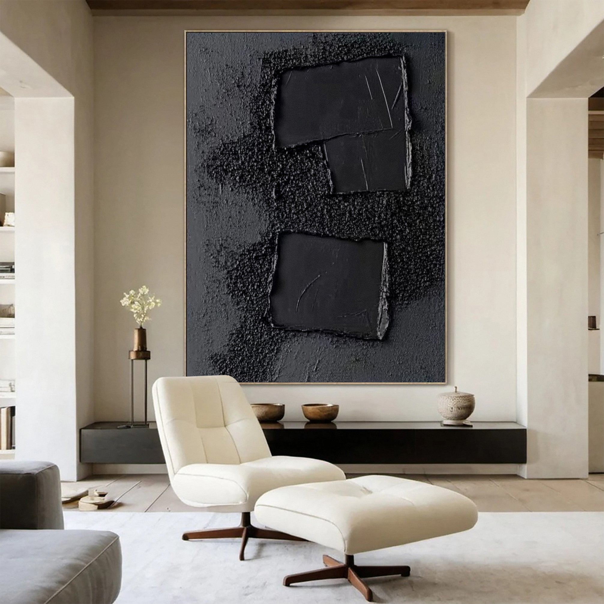 Sleek Elegance Contemporary Large Black Textured Wall Art #MMA 117