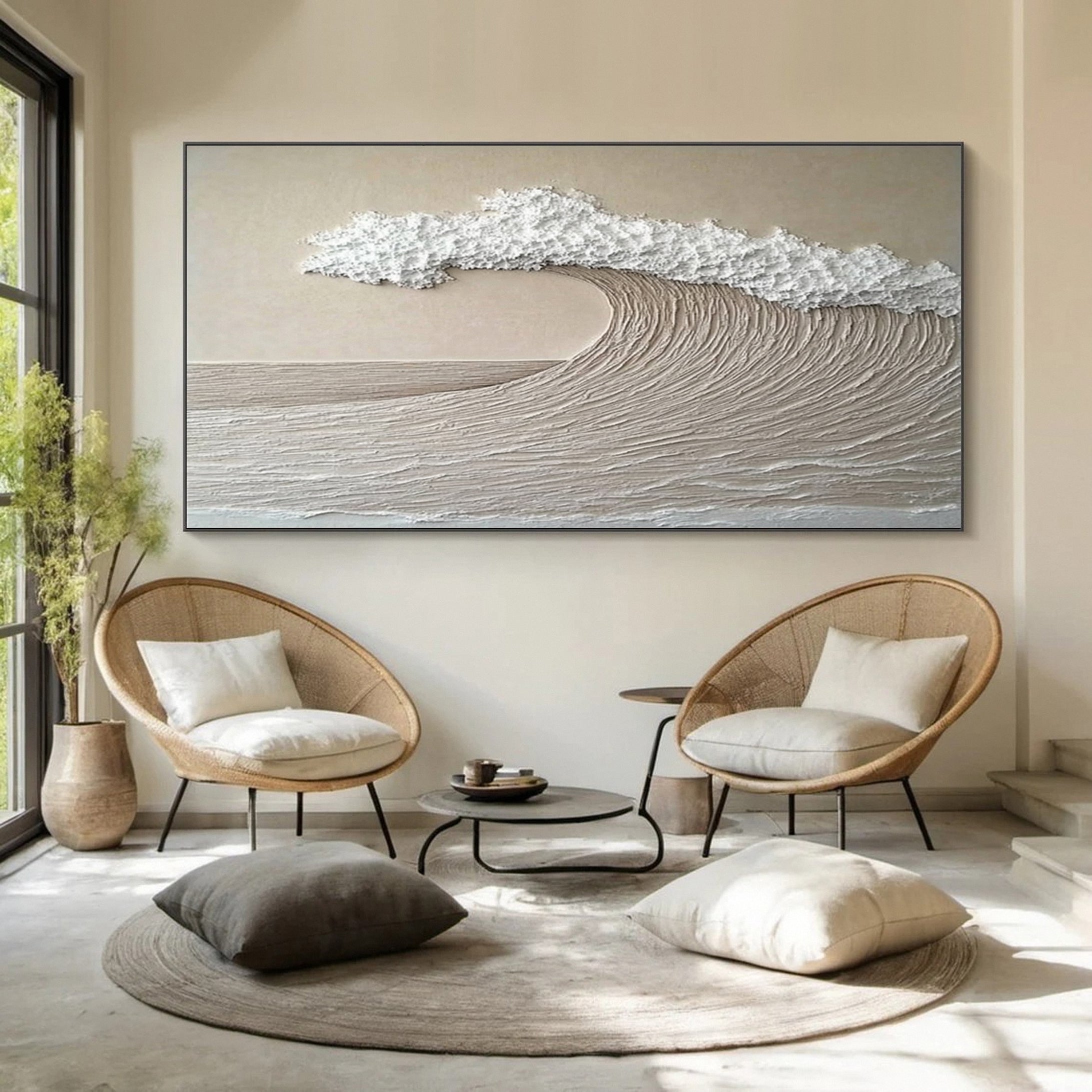 Neutral Toned Wave Large Ocean Textured Wall Art #OS 044