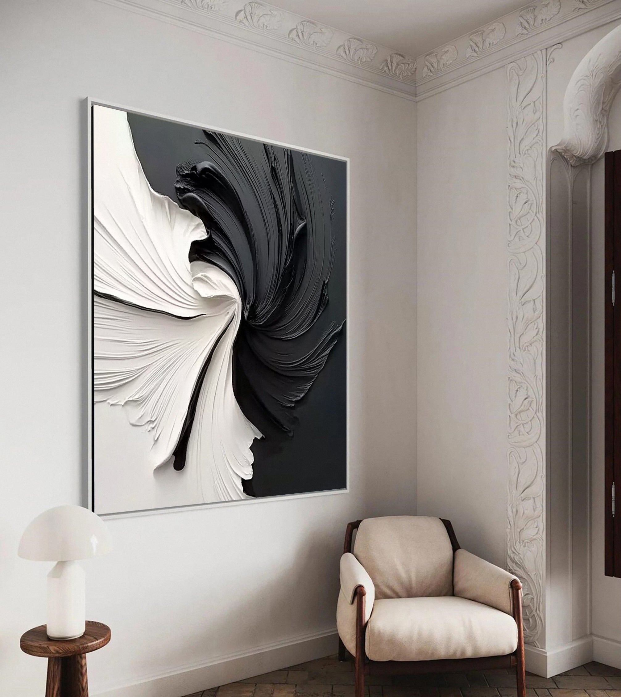 Modern Large Black & White Textured Wall Art #MMA 153