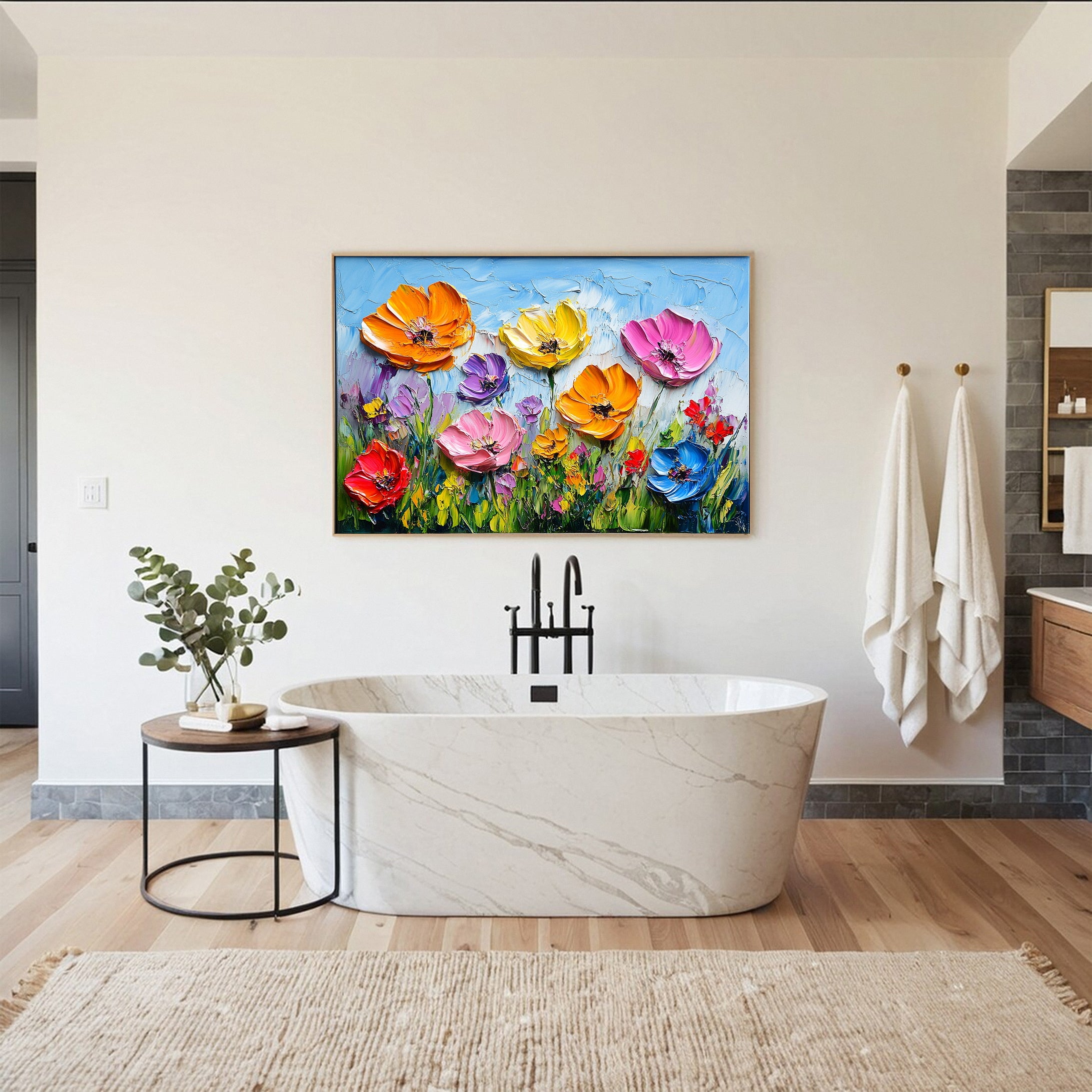 Meadow's Embrace Vibrant Flower Field Canvas Colorful Art #FT 021