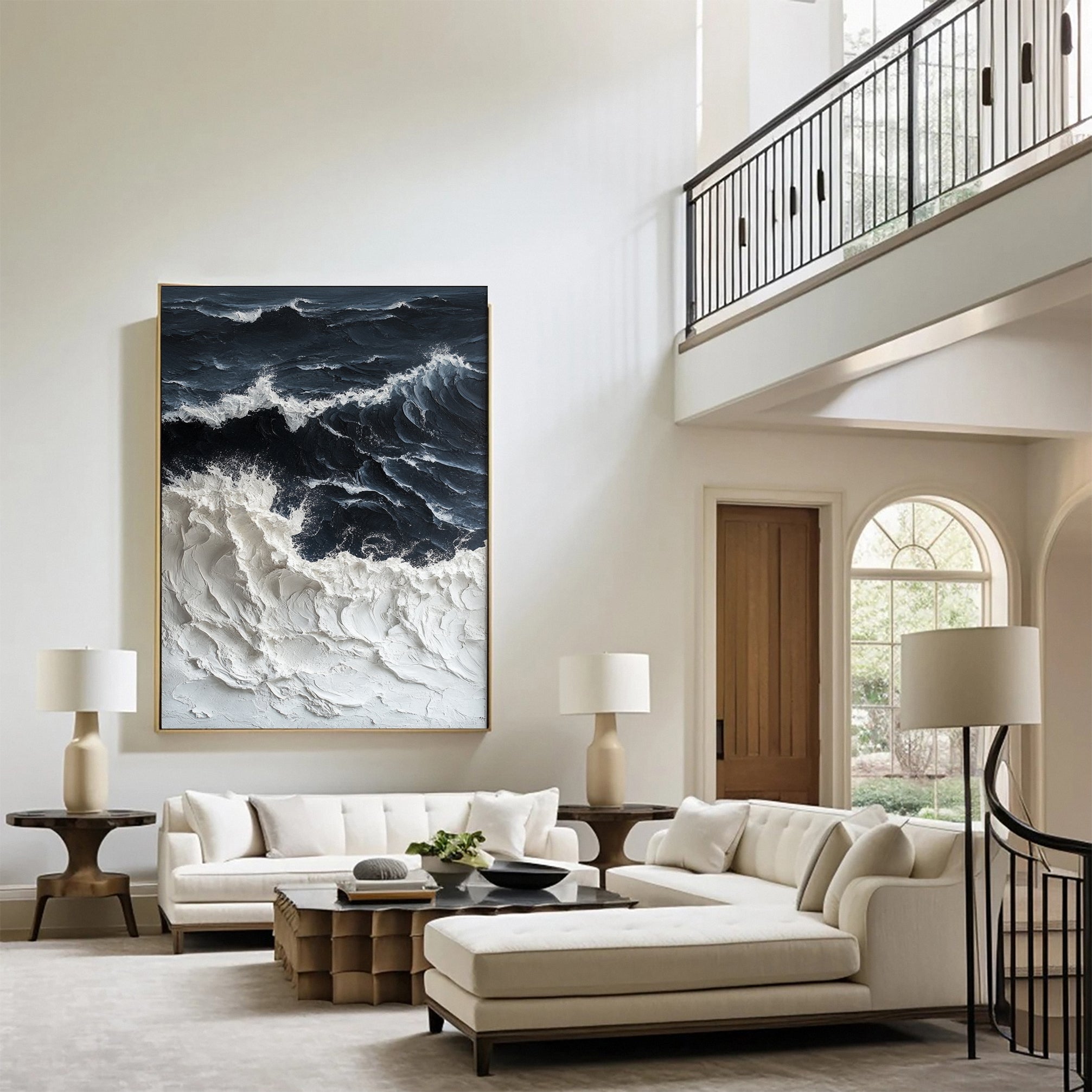 Sea Wave Black & White Large Textured Ocean Wall Art #OS 041