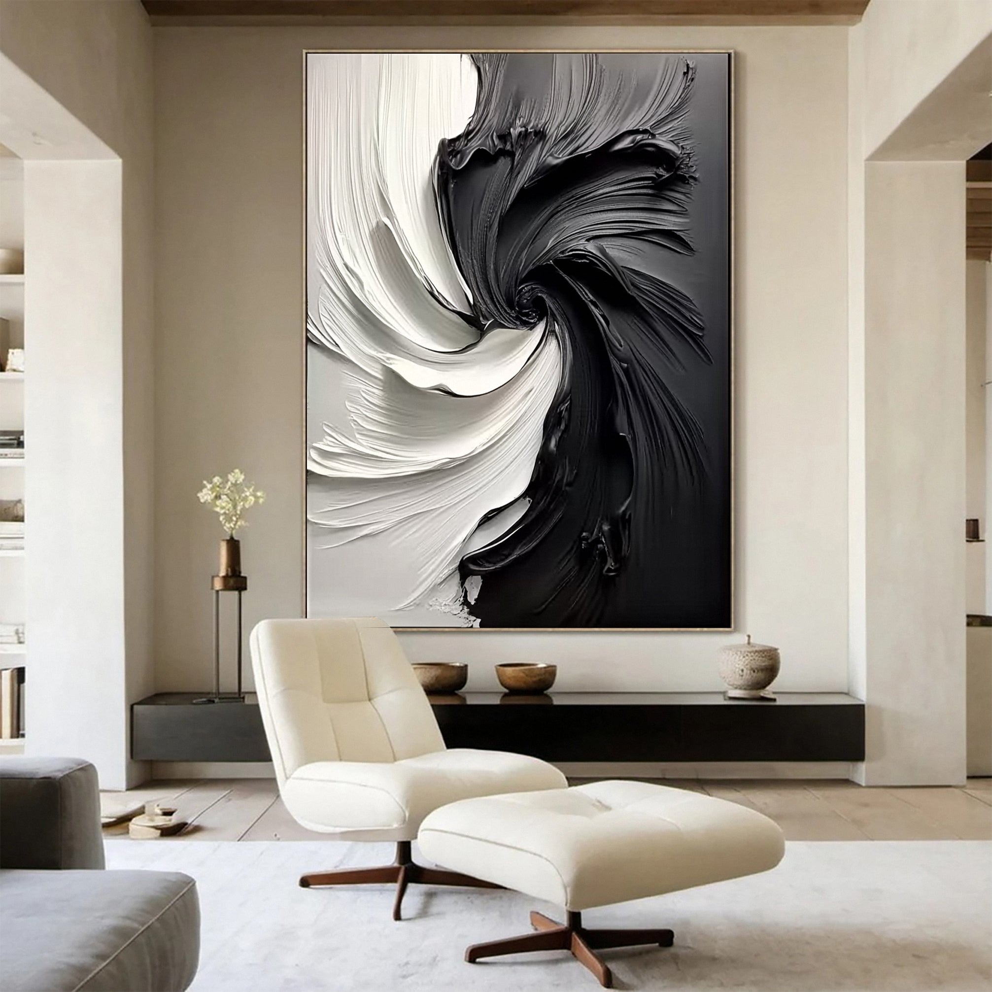 Modern Large Black & White Textured Wall Art #MMA 154