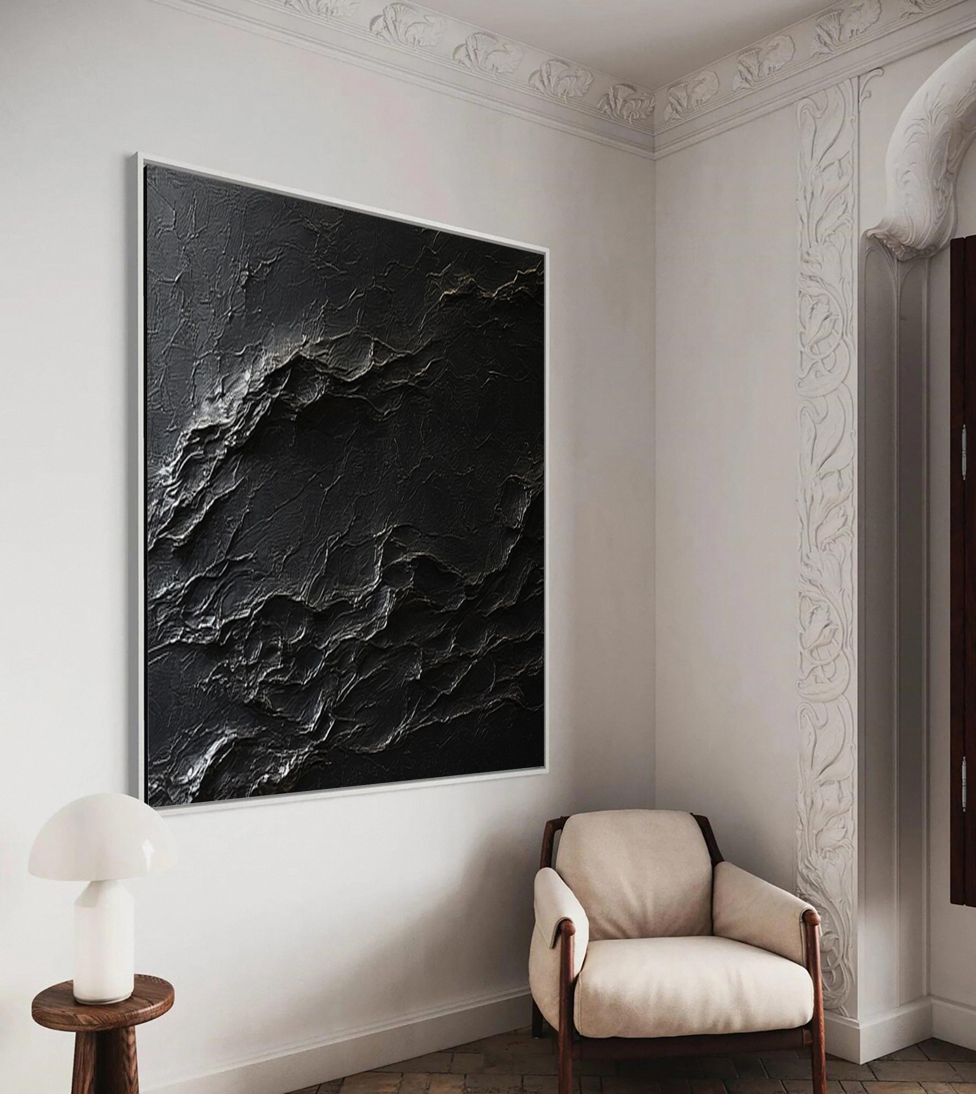 Modern Noir Textured Black Abstract Art Canvas #MMA 122