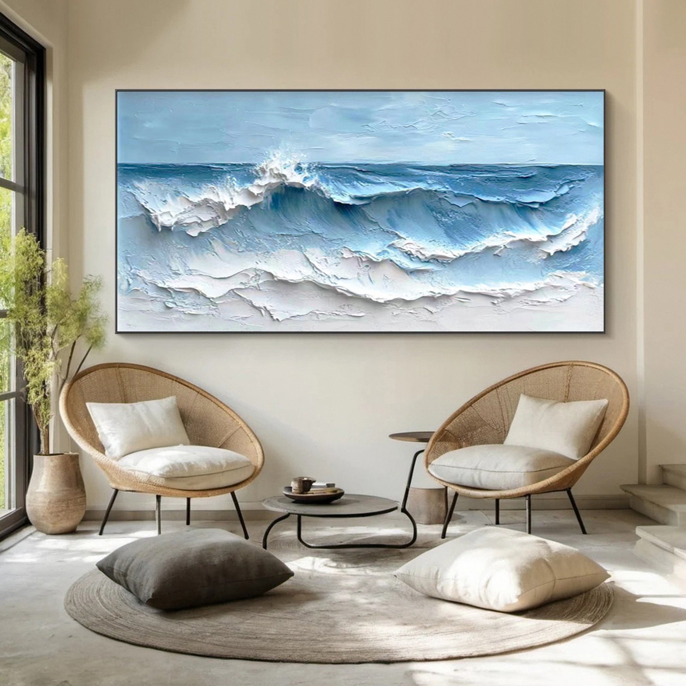 Crashing Waves Textured Artwork Luxurious Ocean Wall Canvas #OS 014