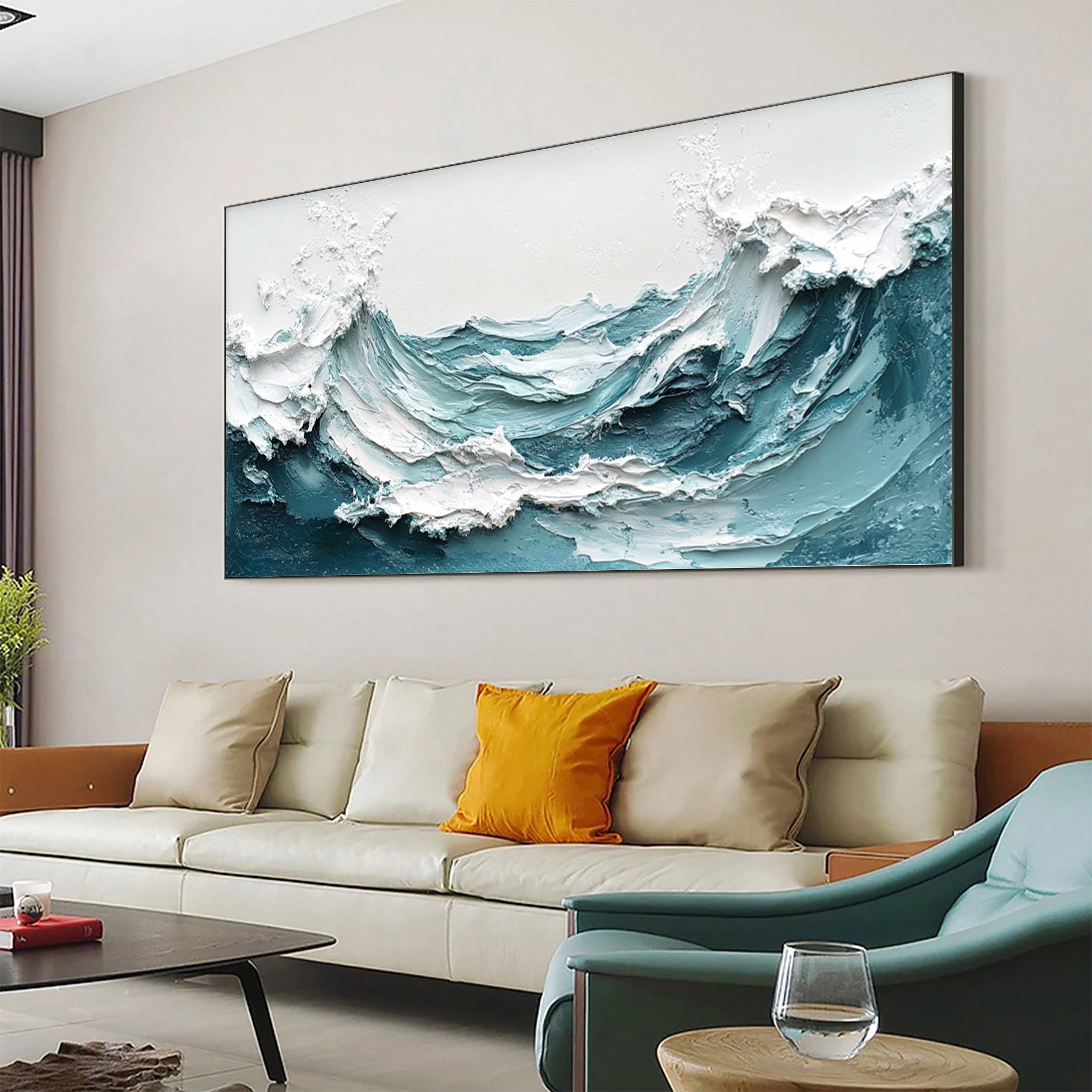 Crashing Waves Textured Artwork Luxurious Ocean Wall Canvas #OS 016