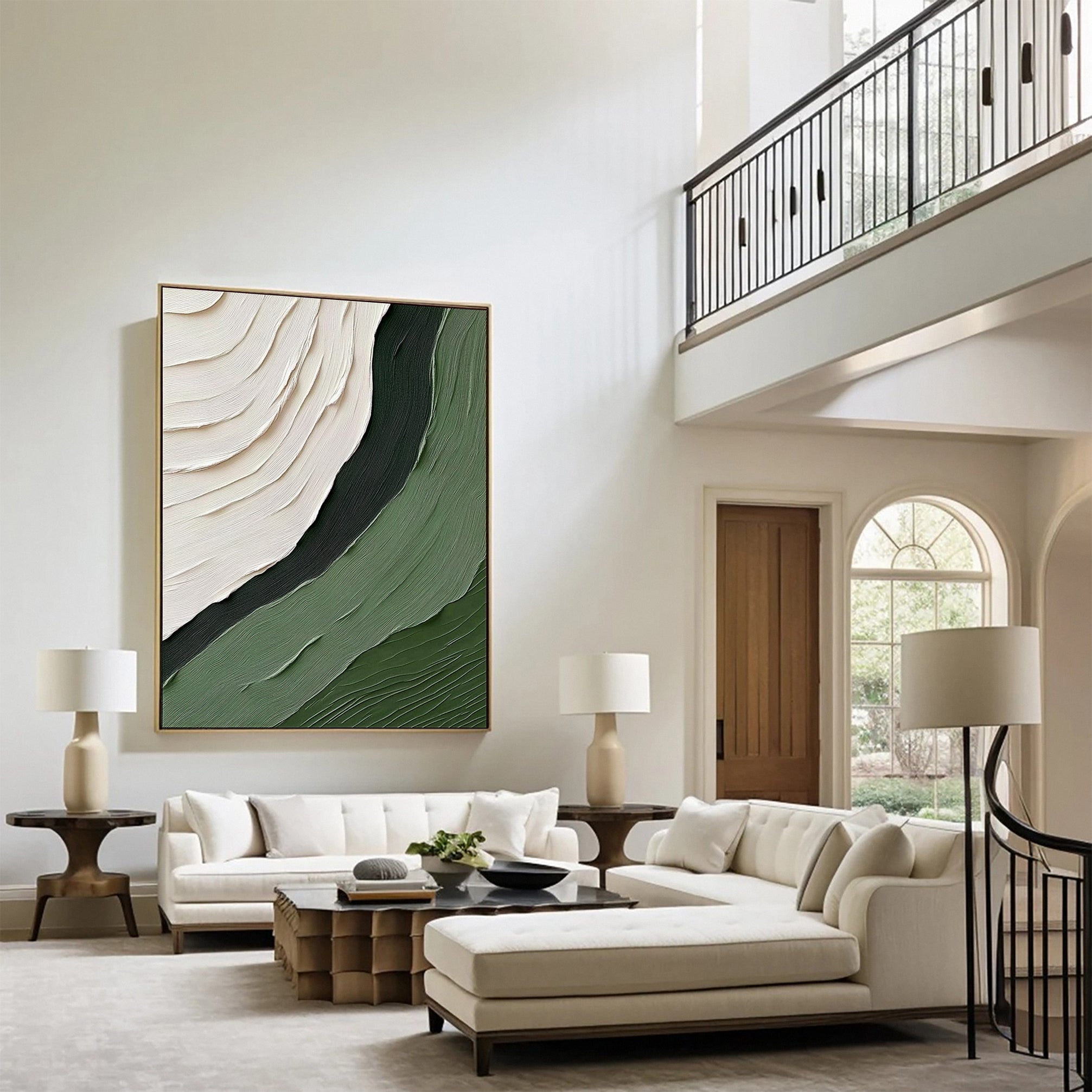 Green & White Abstract Textured Minimalist Wall Art #MMA 159