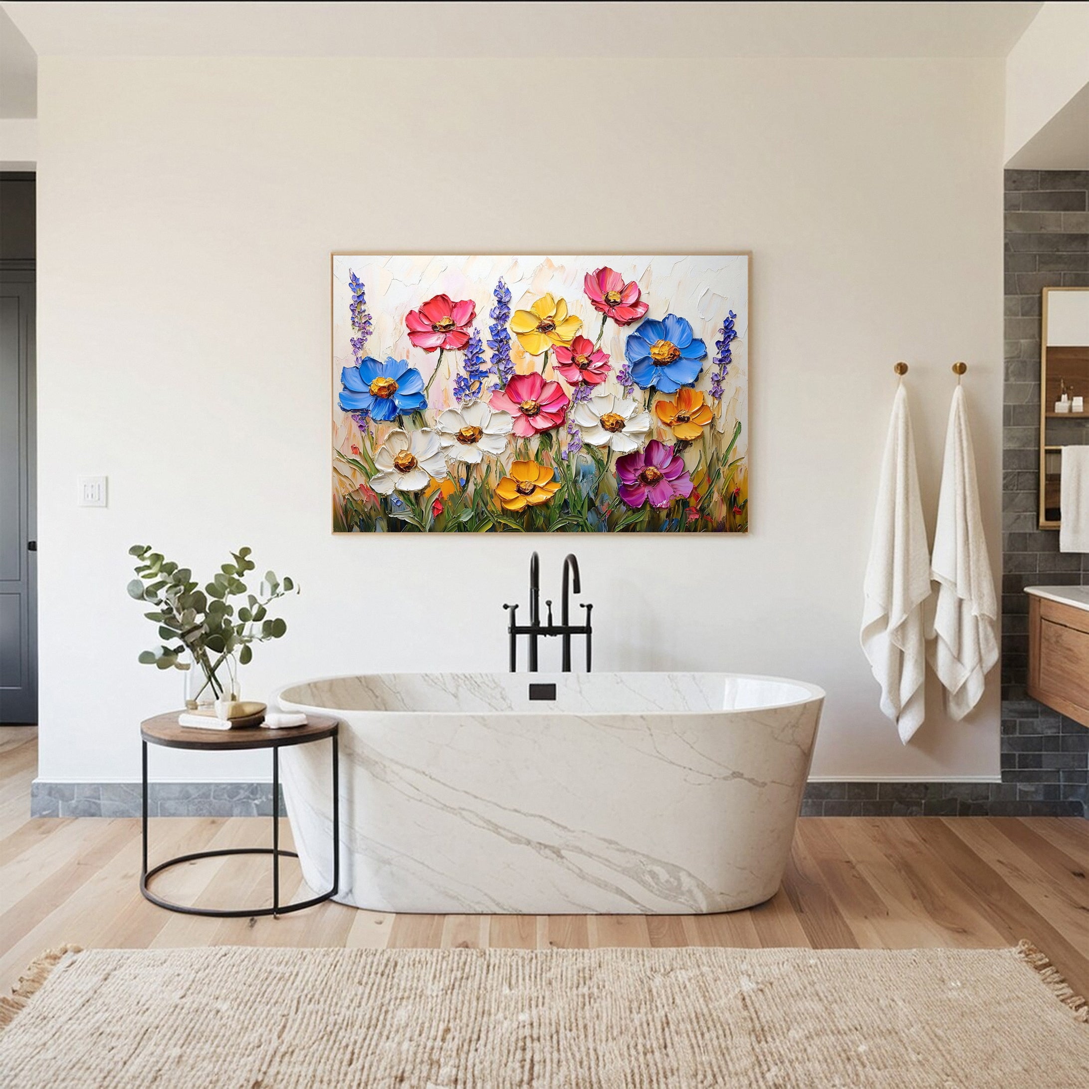 Bloom Horizon Textured Floral Oil Painting Colorful Wall Art #FT 025