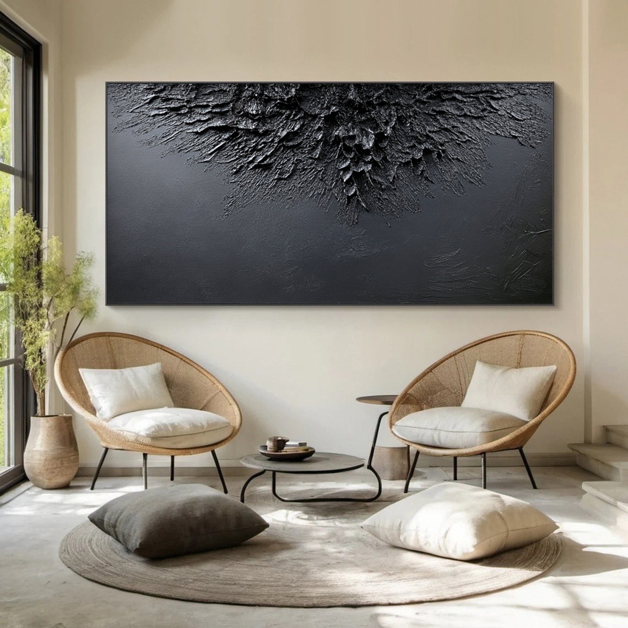 Luxurious Depths Large Black Textured Abstract Canvas Art #MMA 114