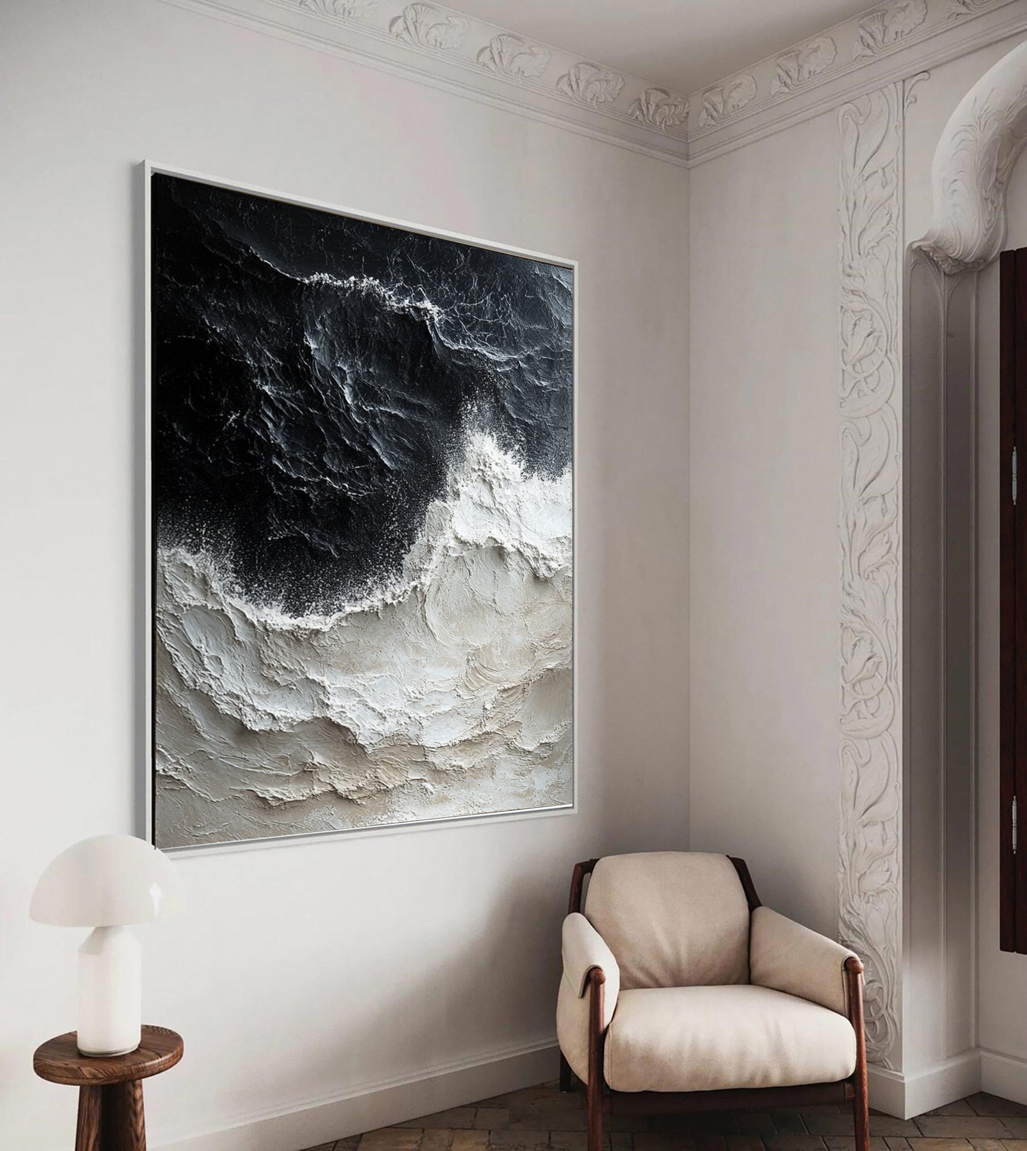 Sea Wave Black & White Large Textured Ocean Wall Art #OS 040