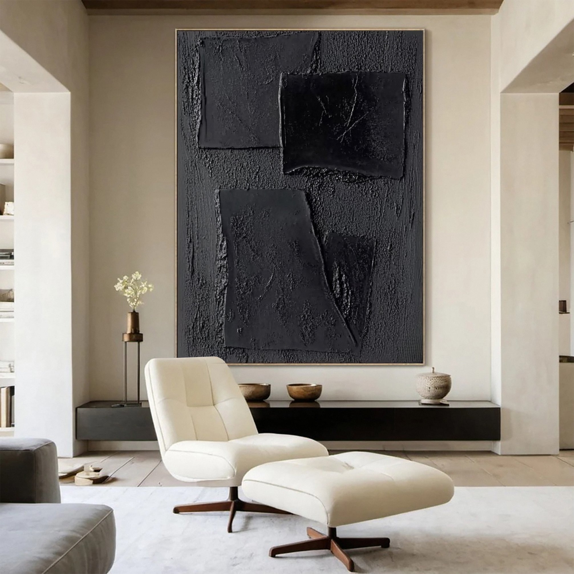 Sleek Elegance Contemporary Large Black Textured Wall Art #MMA 118