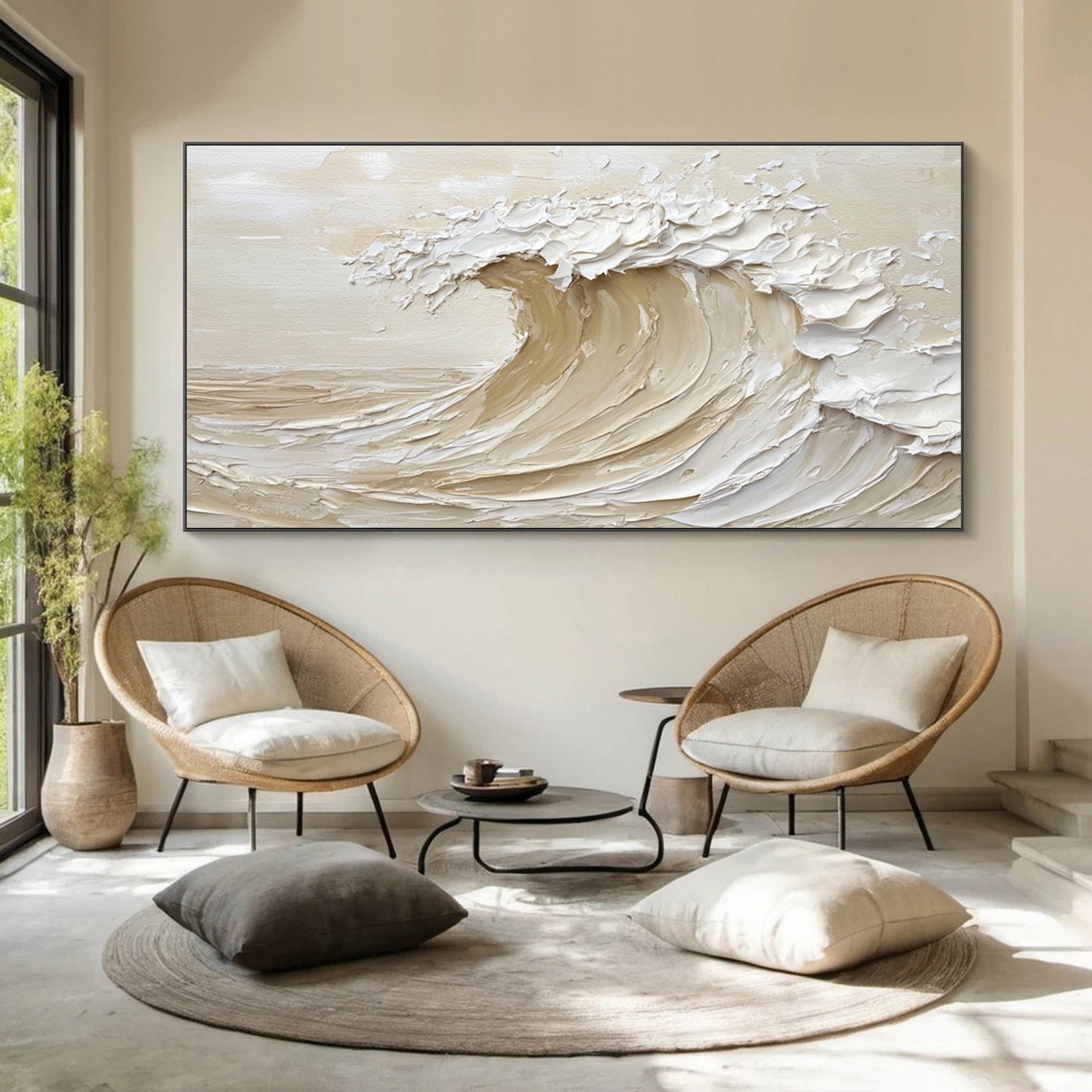 Neutral Toned Wave Large Ocean Textured Wall Art #OS 045