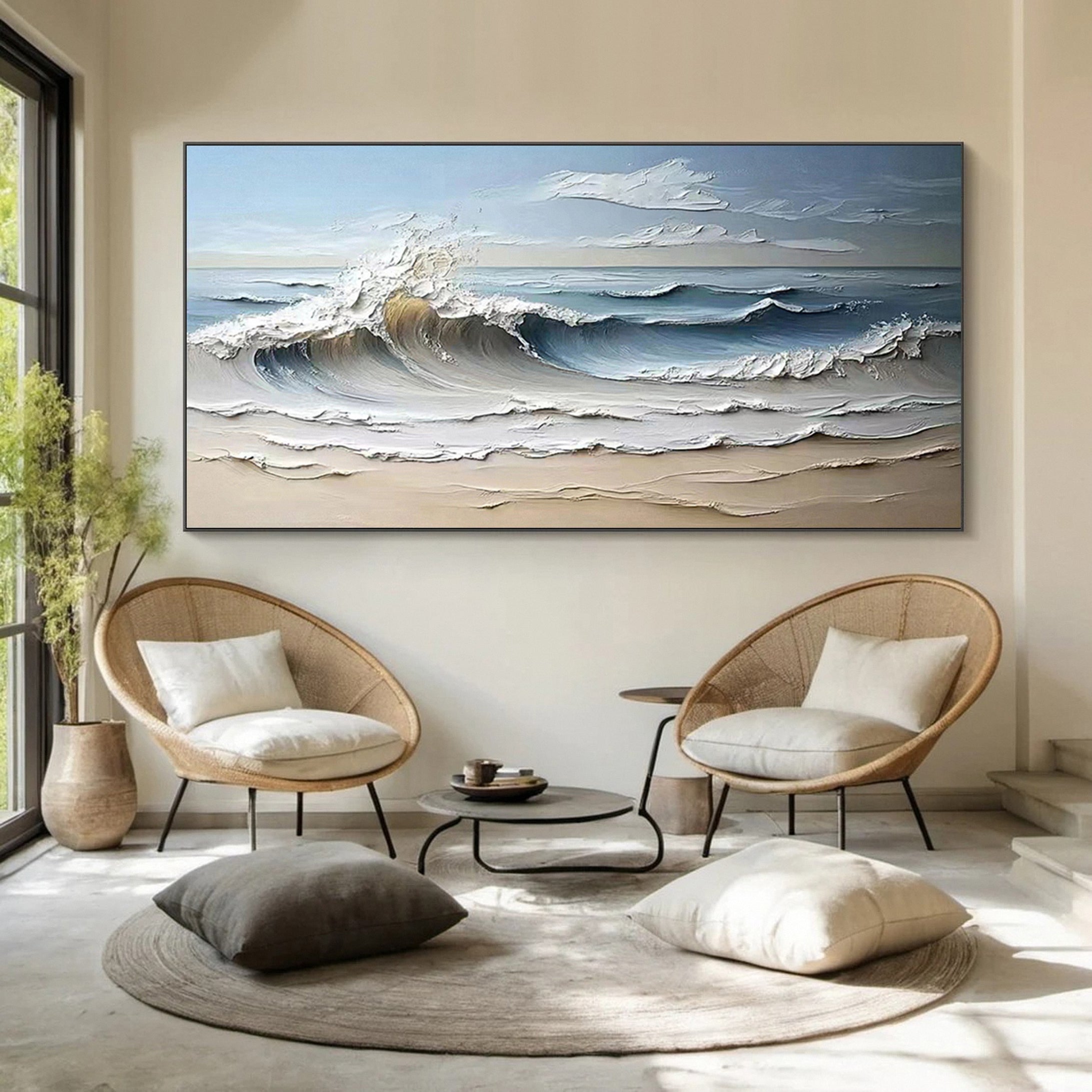 Luxurious Textured Abstract Canvas Art Large Ocean Waves #OS 005