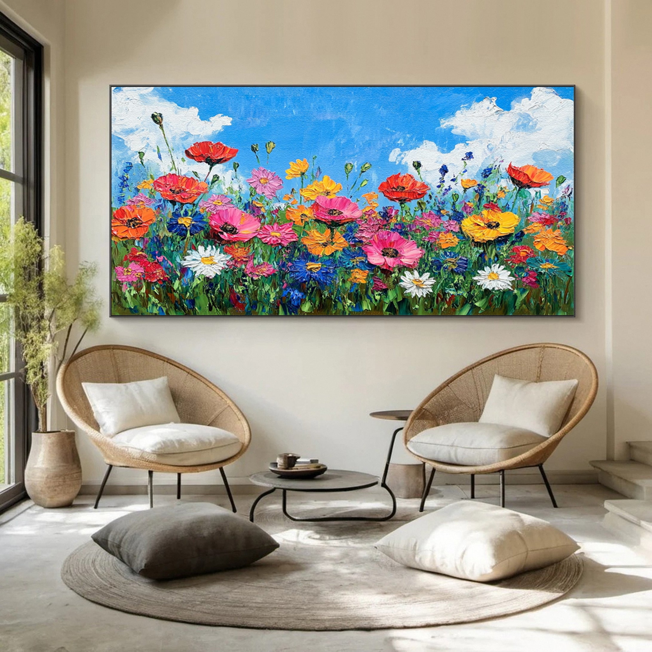 Bloom Horizon Textured Floral Oil Painting Colorful Wall Art #FT 023