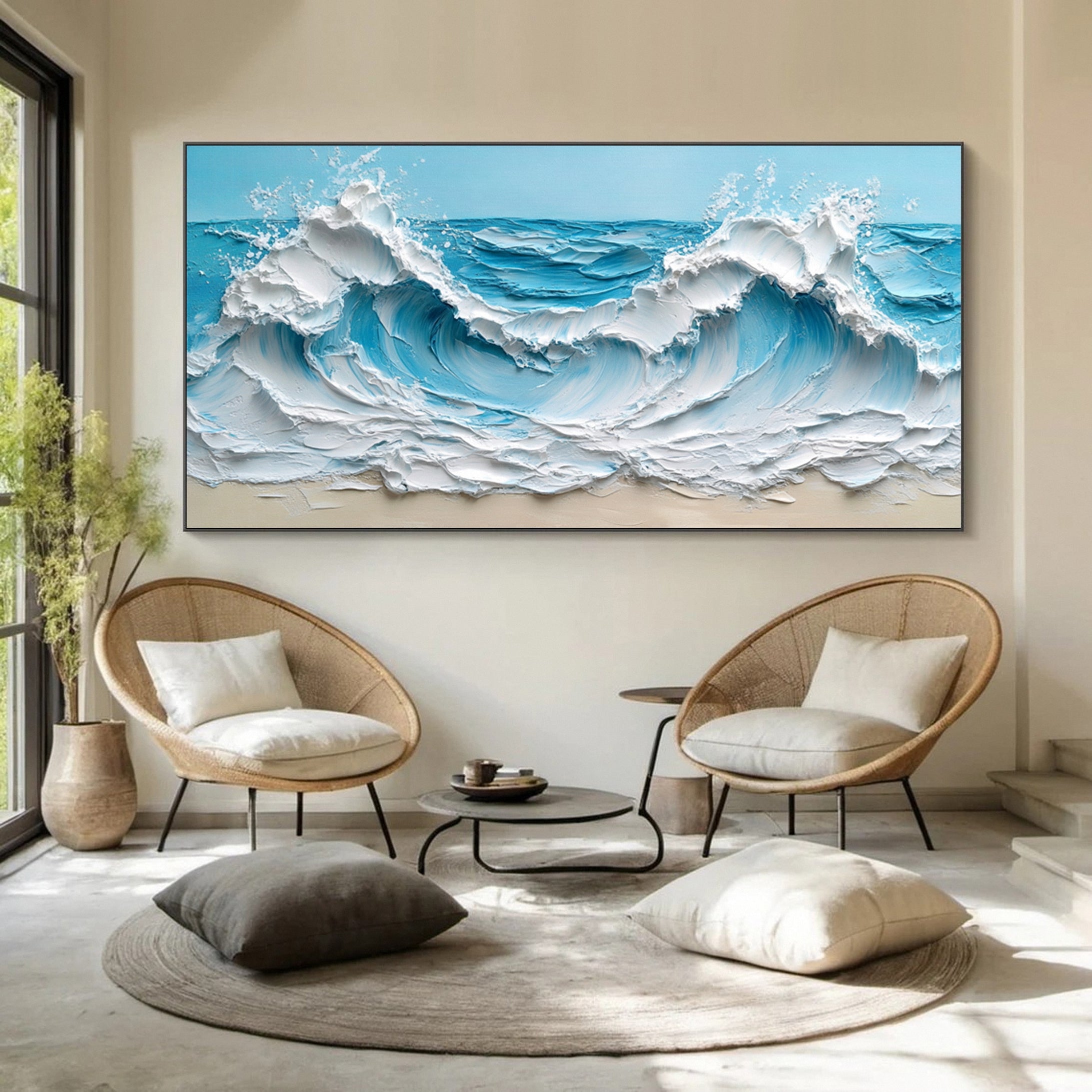 Crashing Waves Textured Artwork Luxurious Ocean Wall Canvas #OS 015