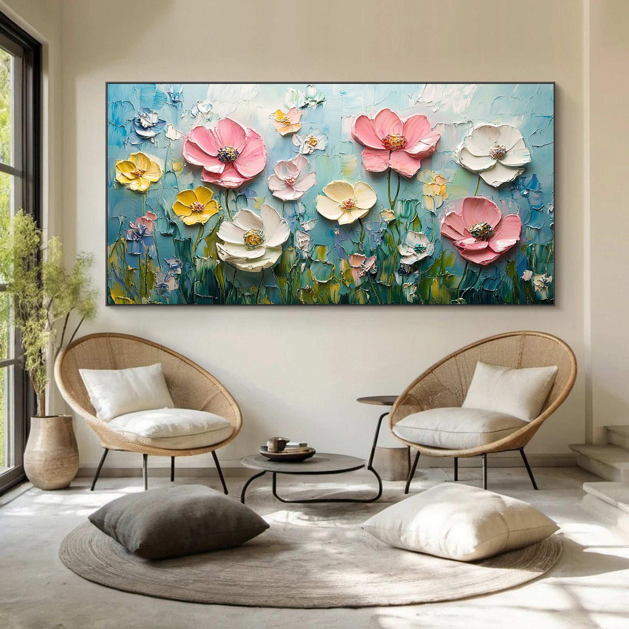 Bloom Horizon Textured Floral Oil Painting Colorful Wall Art #FT 022