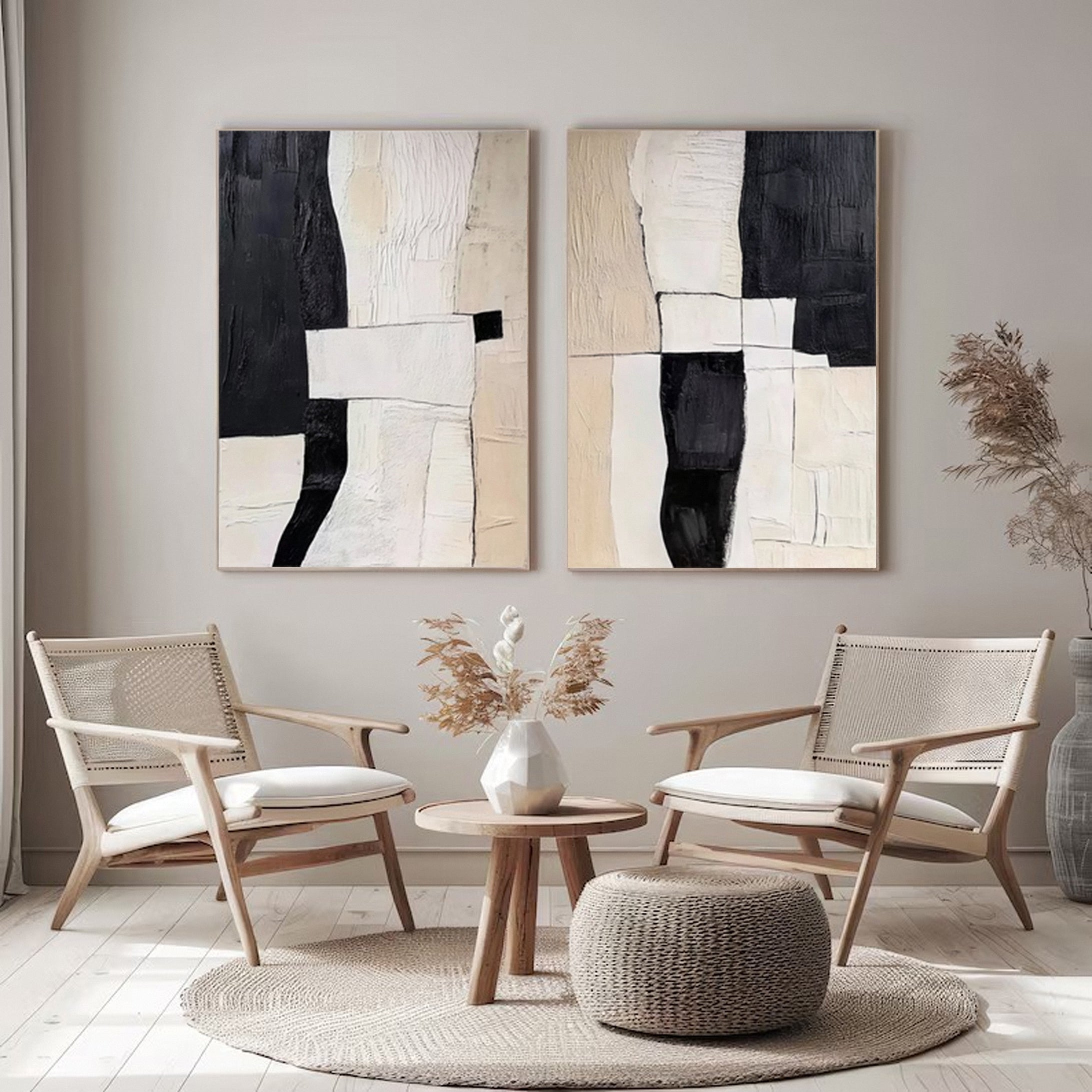 Modern Contrast Bold Abstract Canvas Art Set Of 2 #MMAS 056