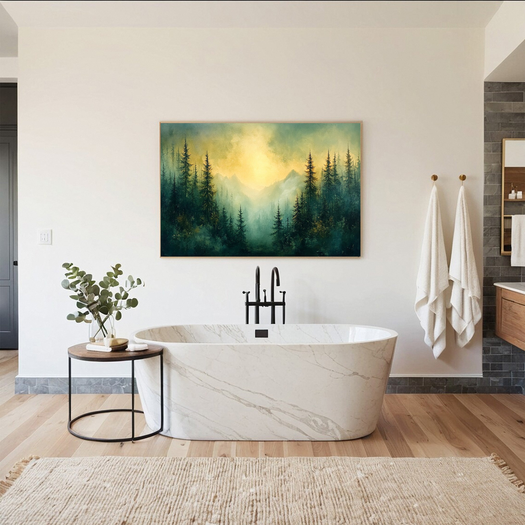 Mystic Mountains Serene Forest Landscape Canvas Wall Art #FT 035