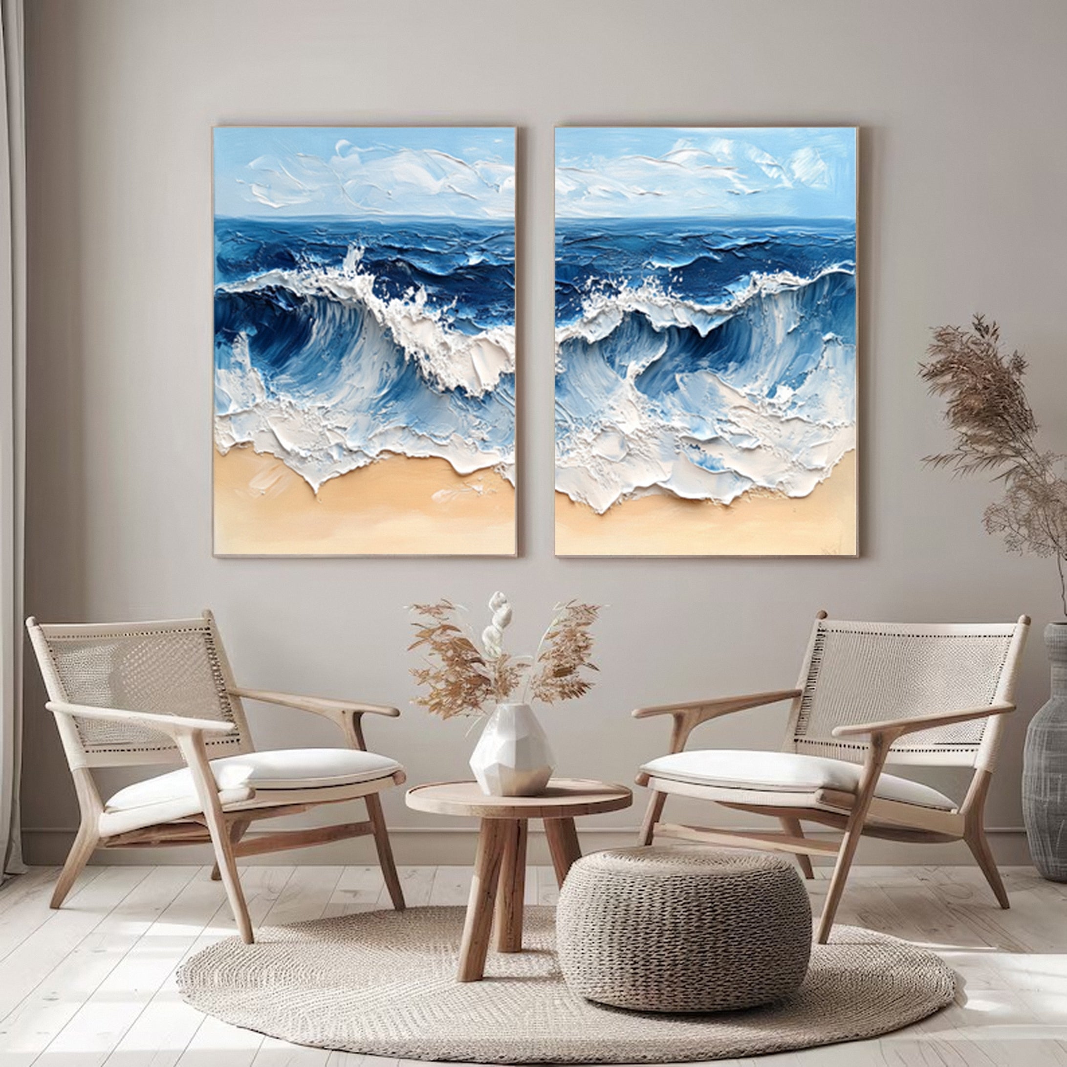 Coastal Tempest Textured Ocean Wave Art Set for Modern Living #OS 033