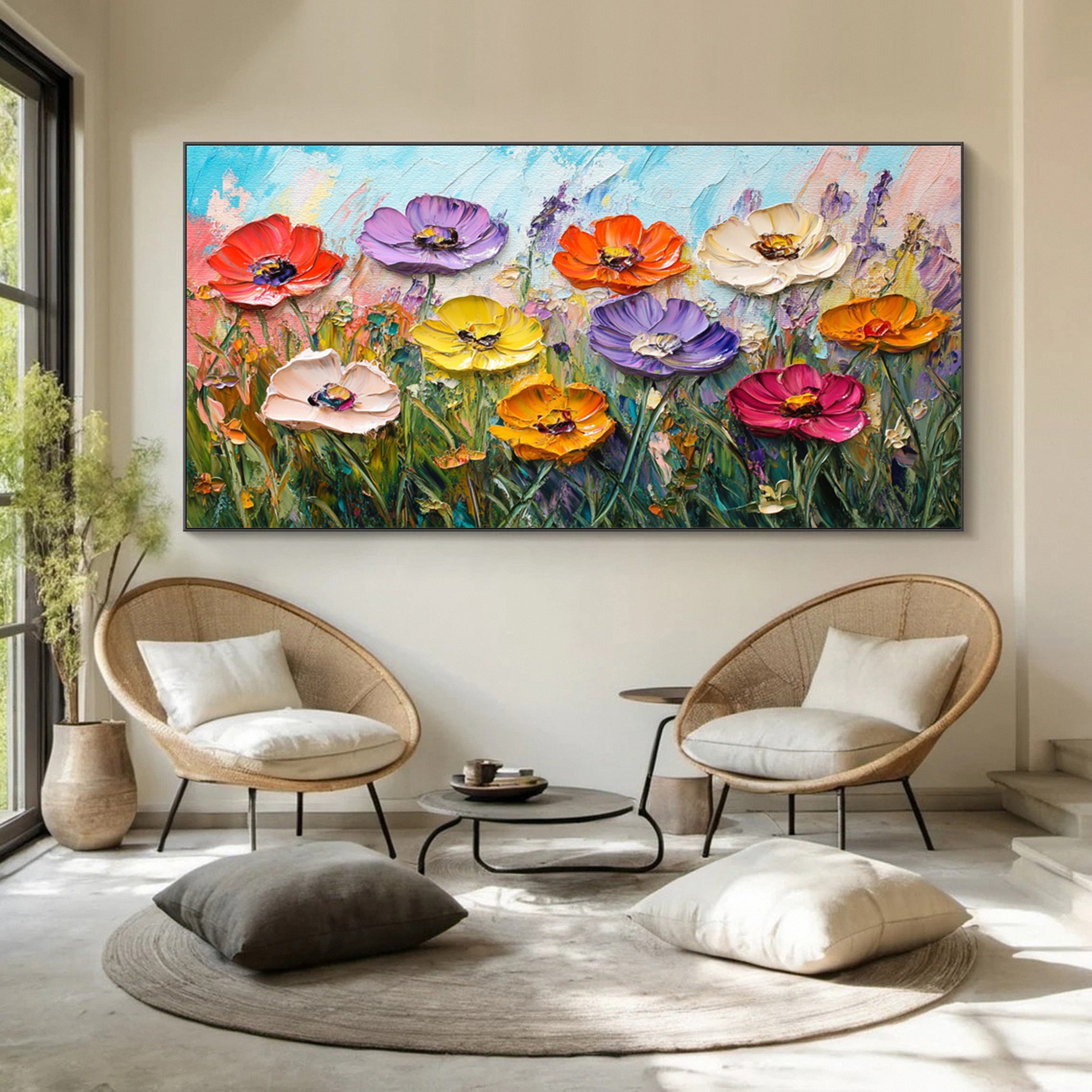 Bloom Horizon Textured Floral Oil Painting Colorful Wall Art #FT 024