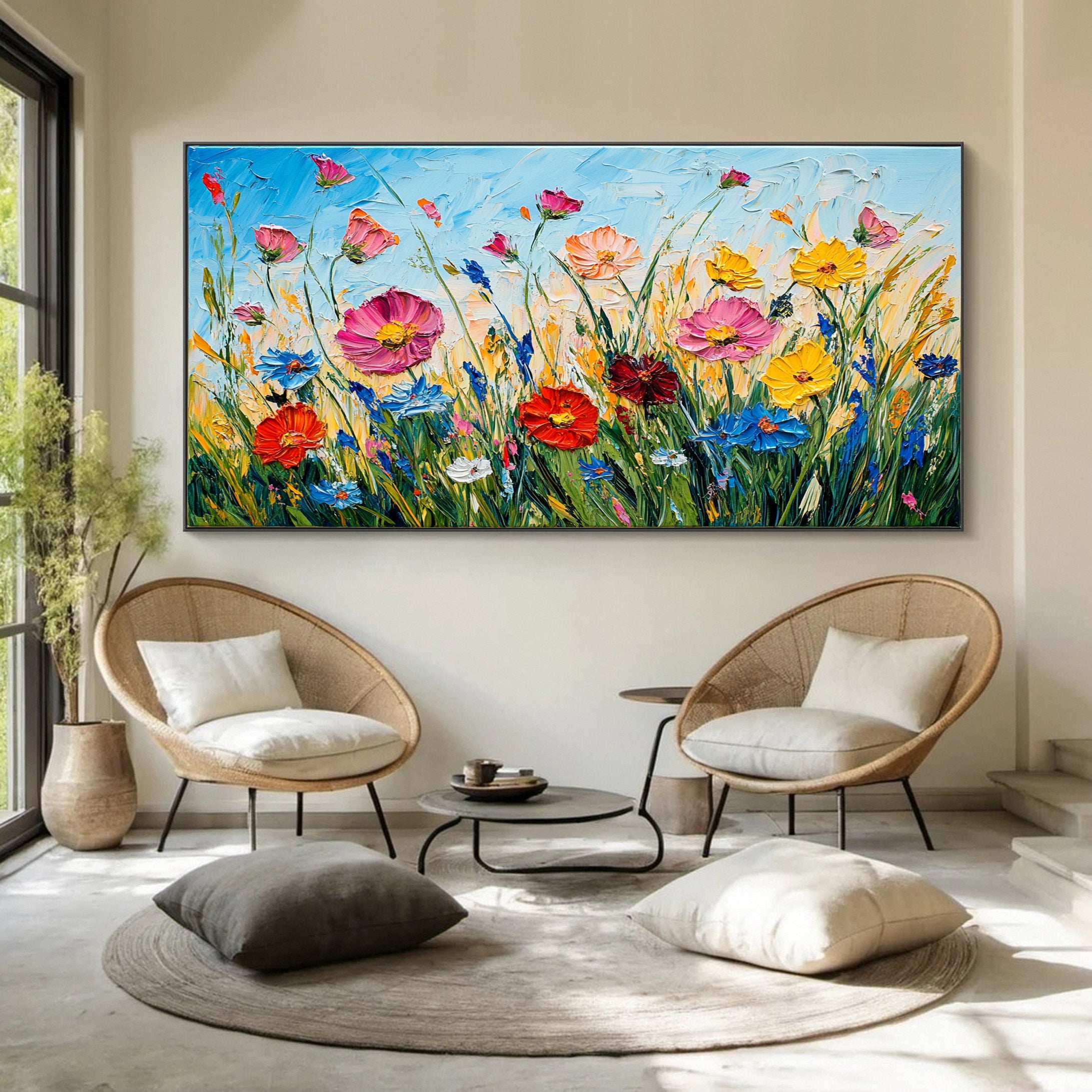 Meadow's Embrace Vibrant Flower Field Canvas Colorful Art #FT 020