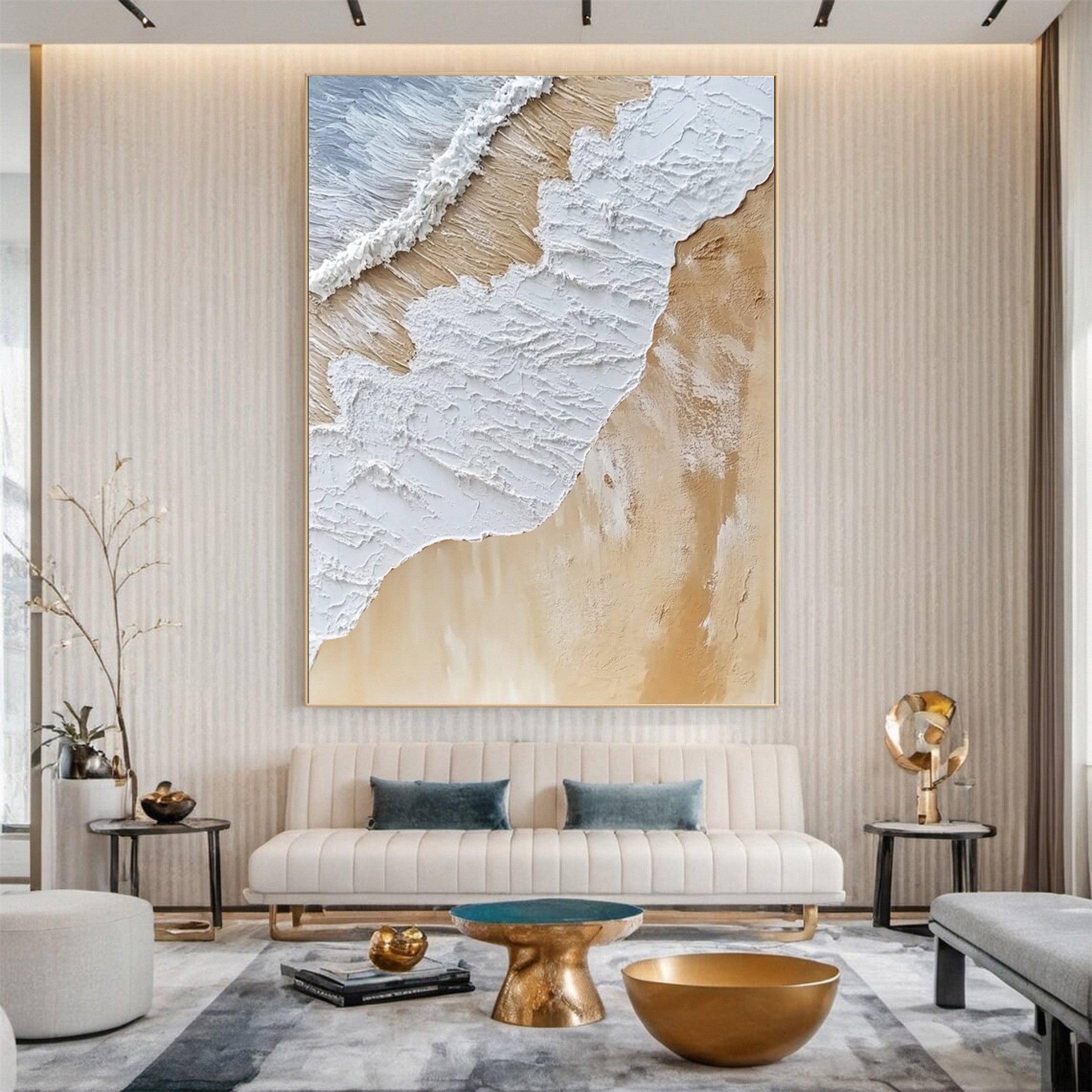 Abstract Textured Painting Golden Sands and Ocean Waves #OS 004