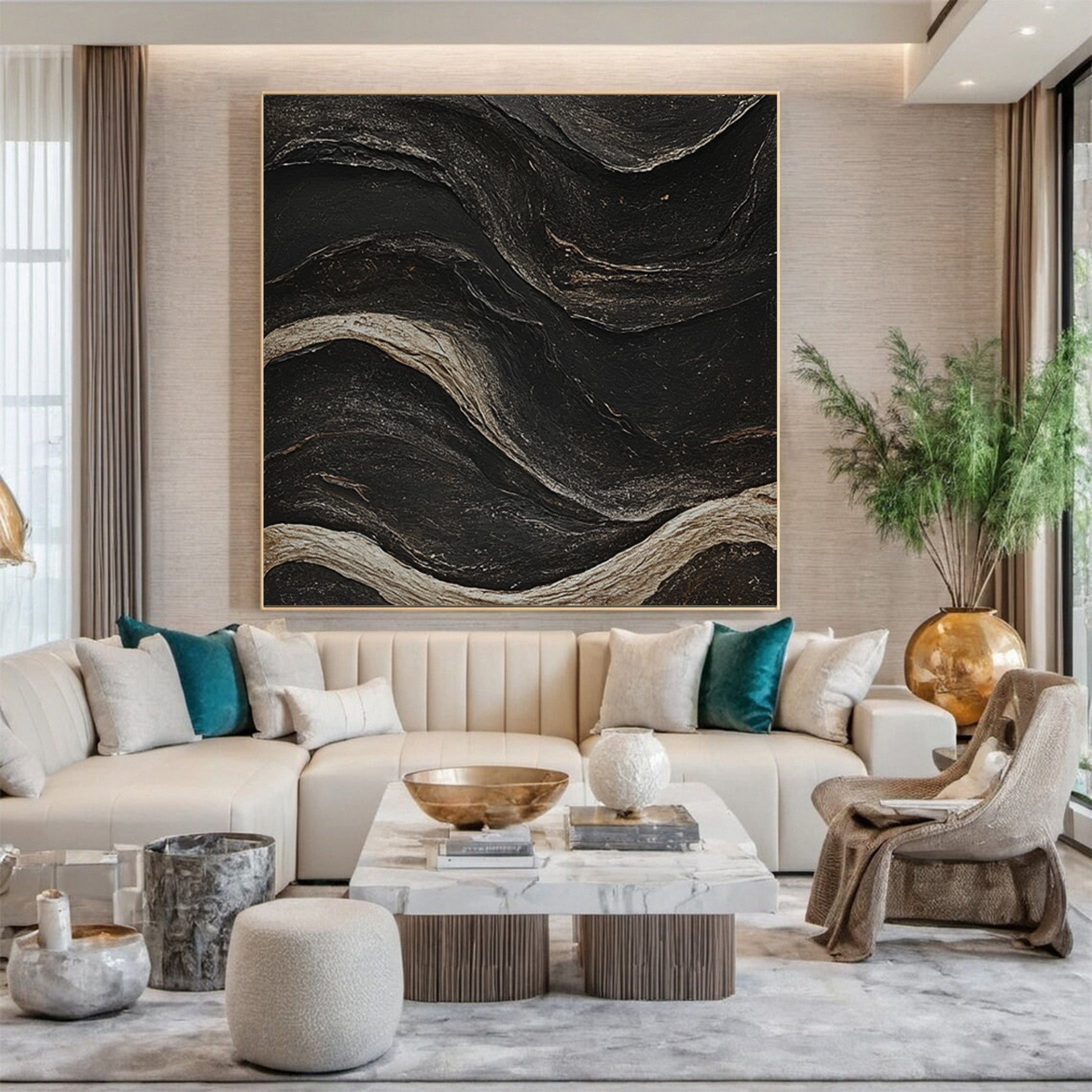 Sleek Elegance Contemporary Large Black Textured Wall Art #MMA 132