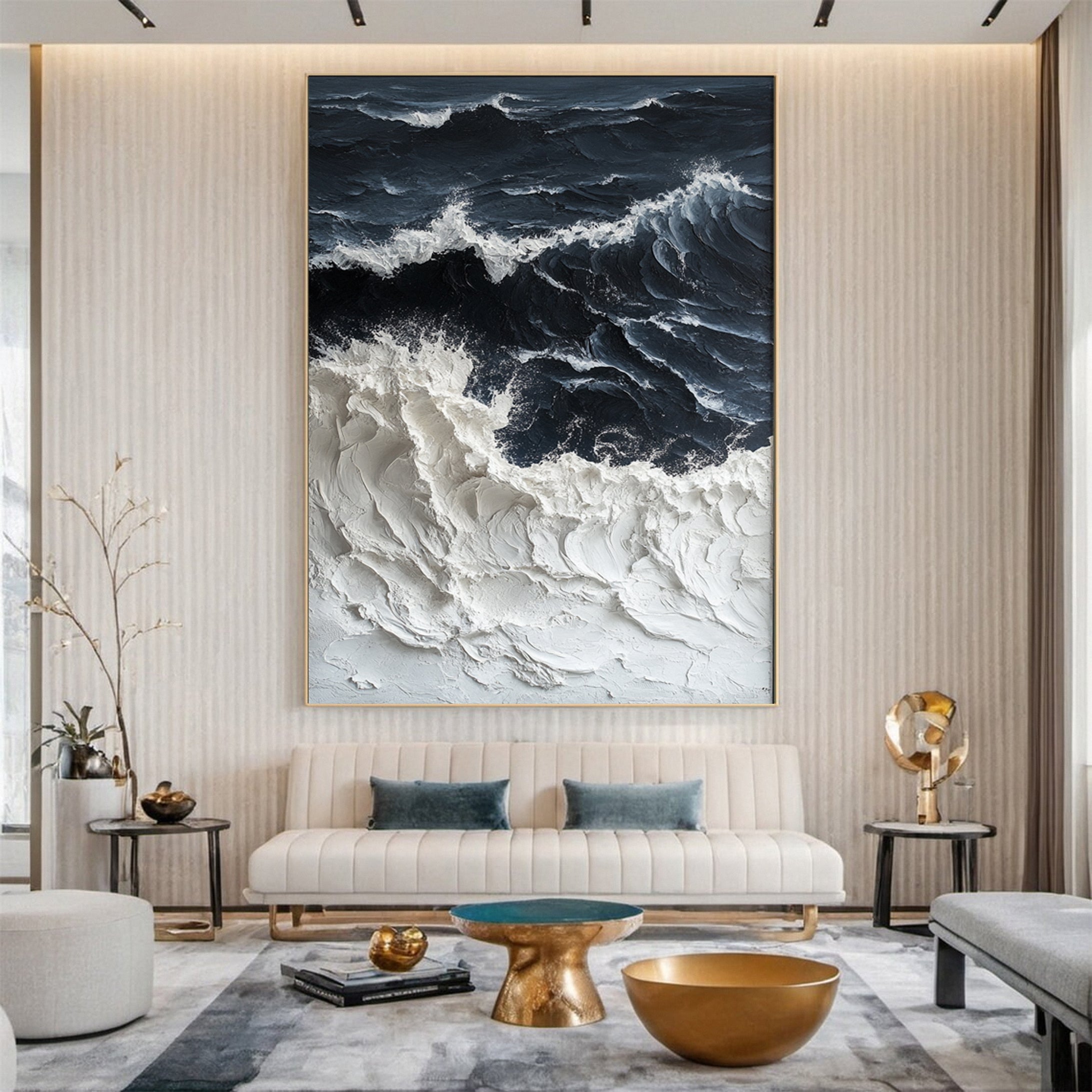 Sea Wave Black & White Large Textured Ocean Wall Art #OS 041