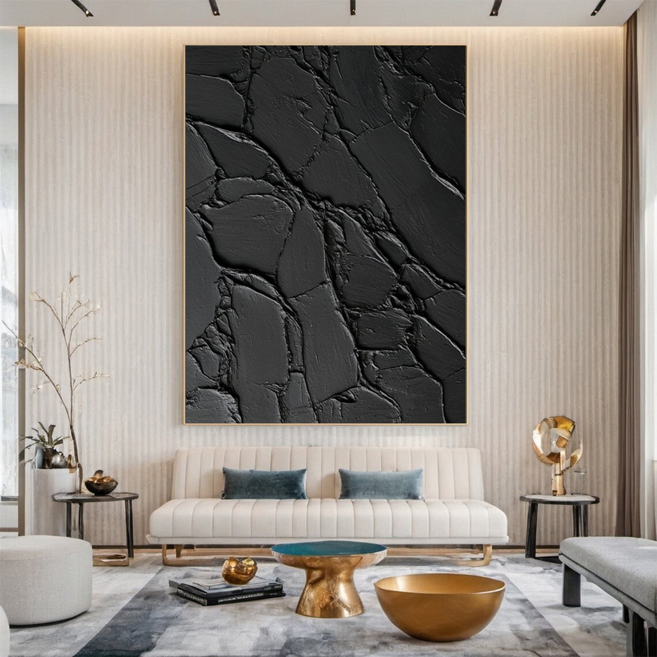 Sleek Elegance Contemporary Large Black Textured Wall Art #MMA 119