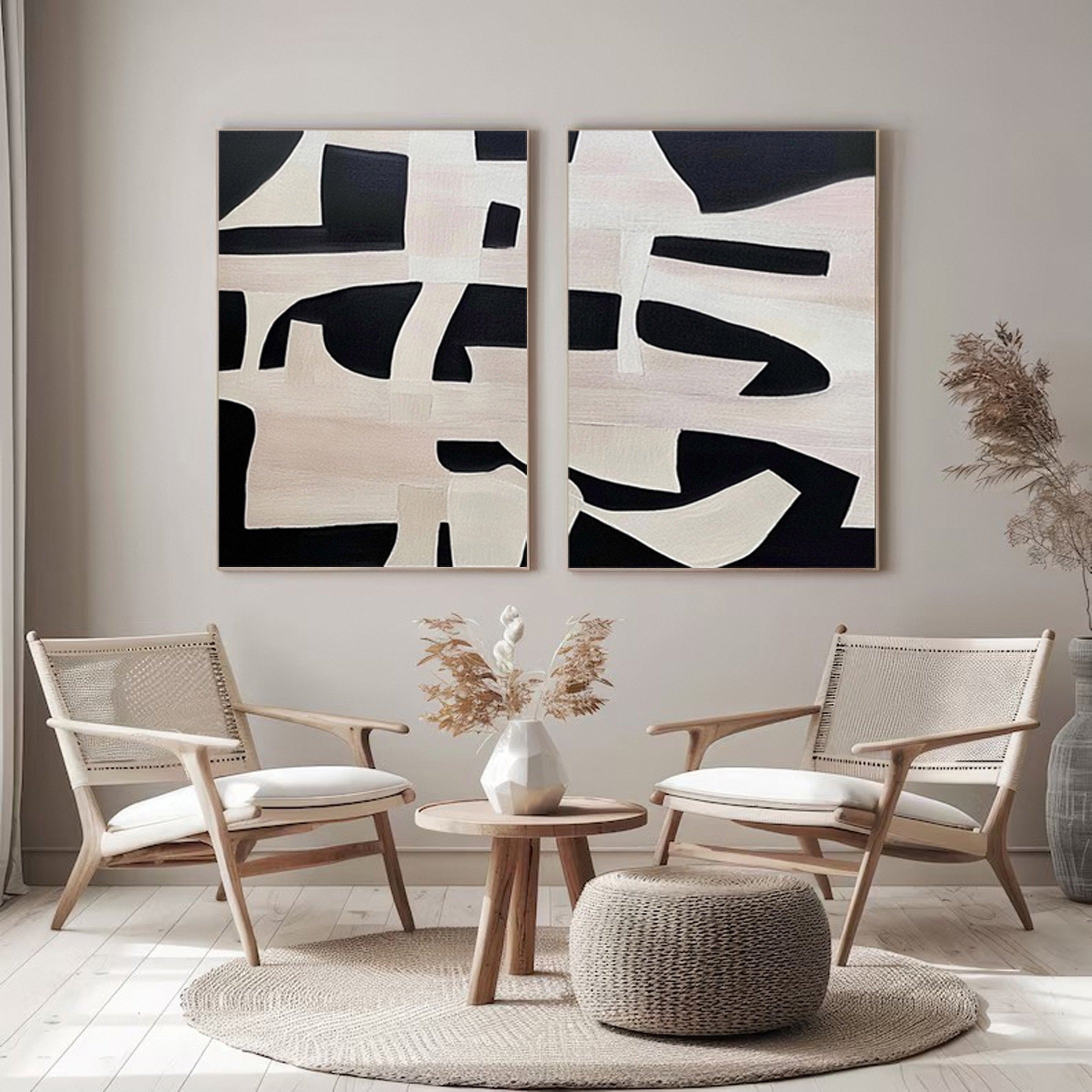 Modern Contrast Bold Abstract Canvas Art Set Of 2 #MMAS 057