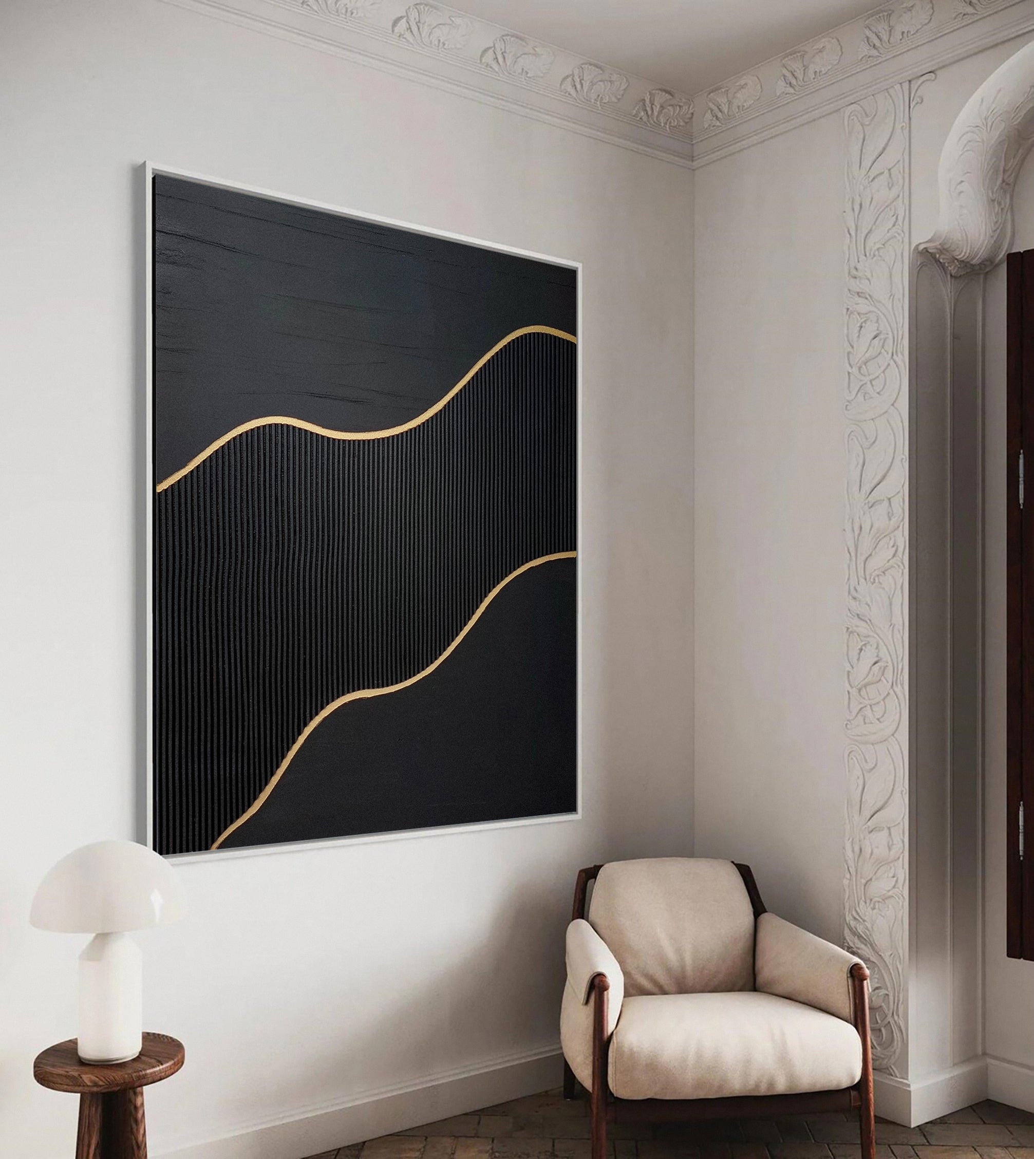 Golden Sway Chic Black and Gold Large Textured Wall Art #MMA 125