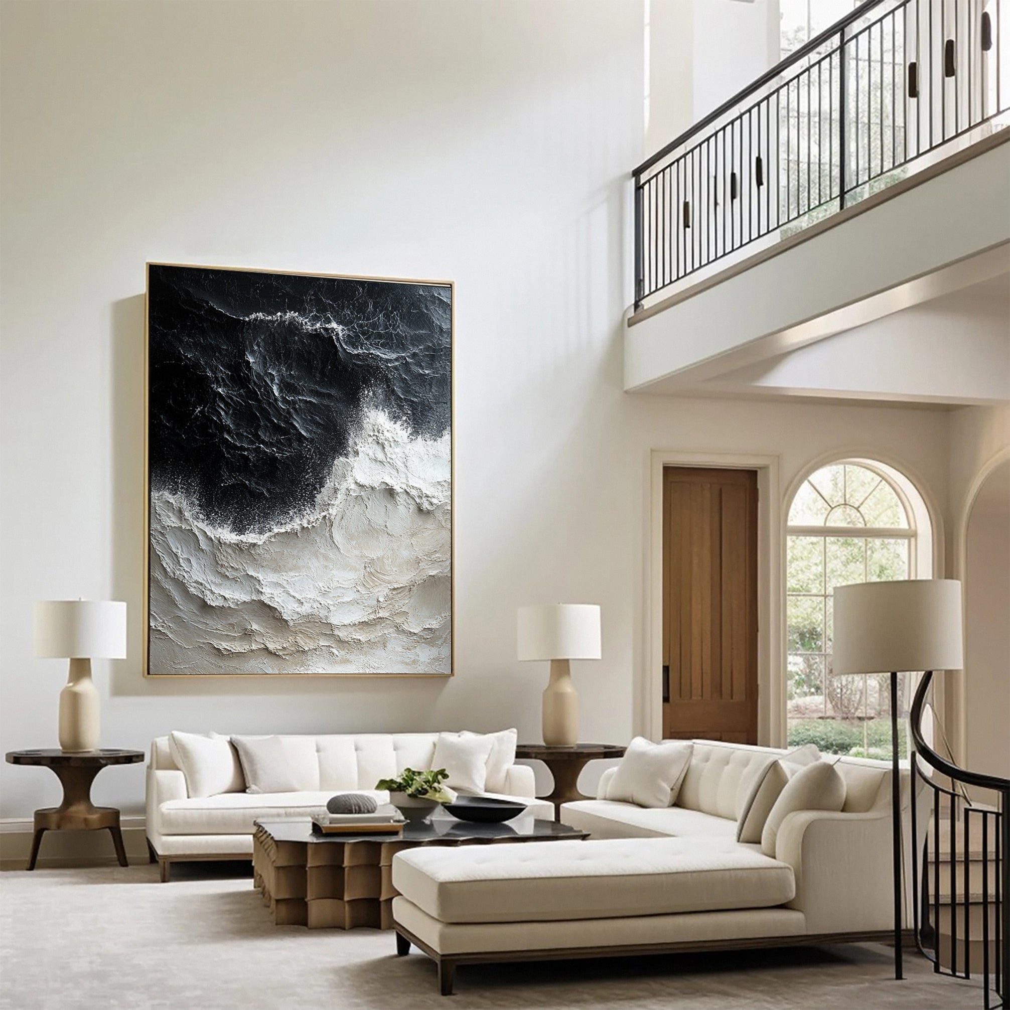 Sea Wave Black & White Large Textured Ocean Wall Art #OS 040