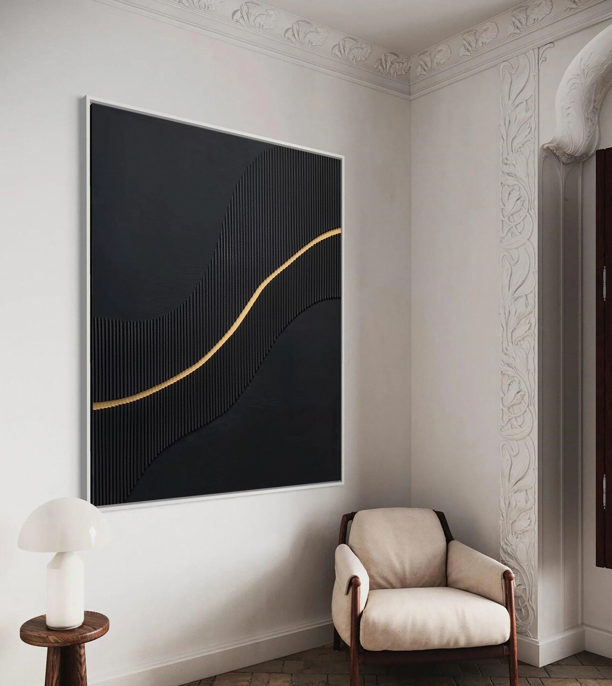 Golden Sway Chic Black and Gold Large Textured Wall Art #MMA 127