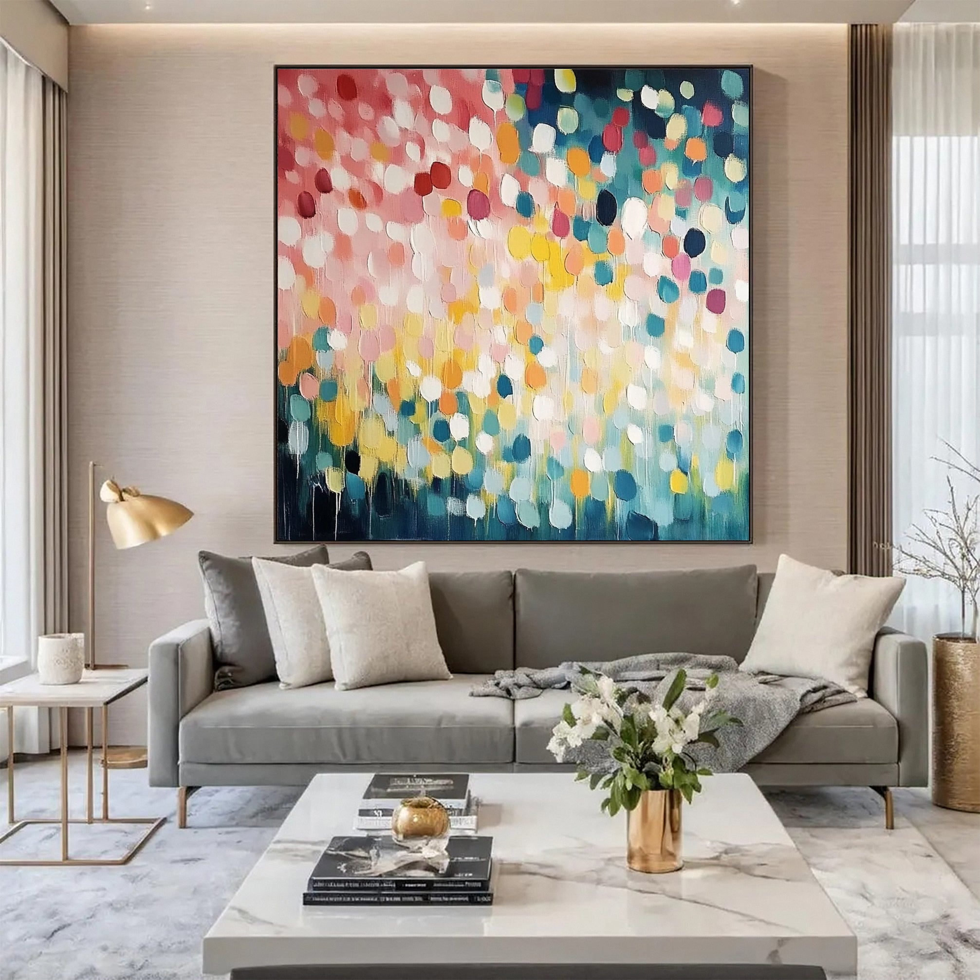 Vibrant Drip Large Colorful Dot Painting Modern Wall Art #MMA 156