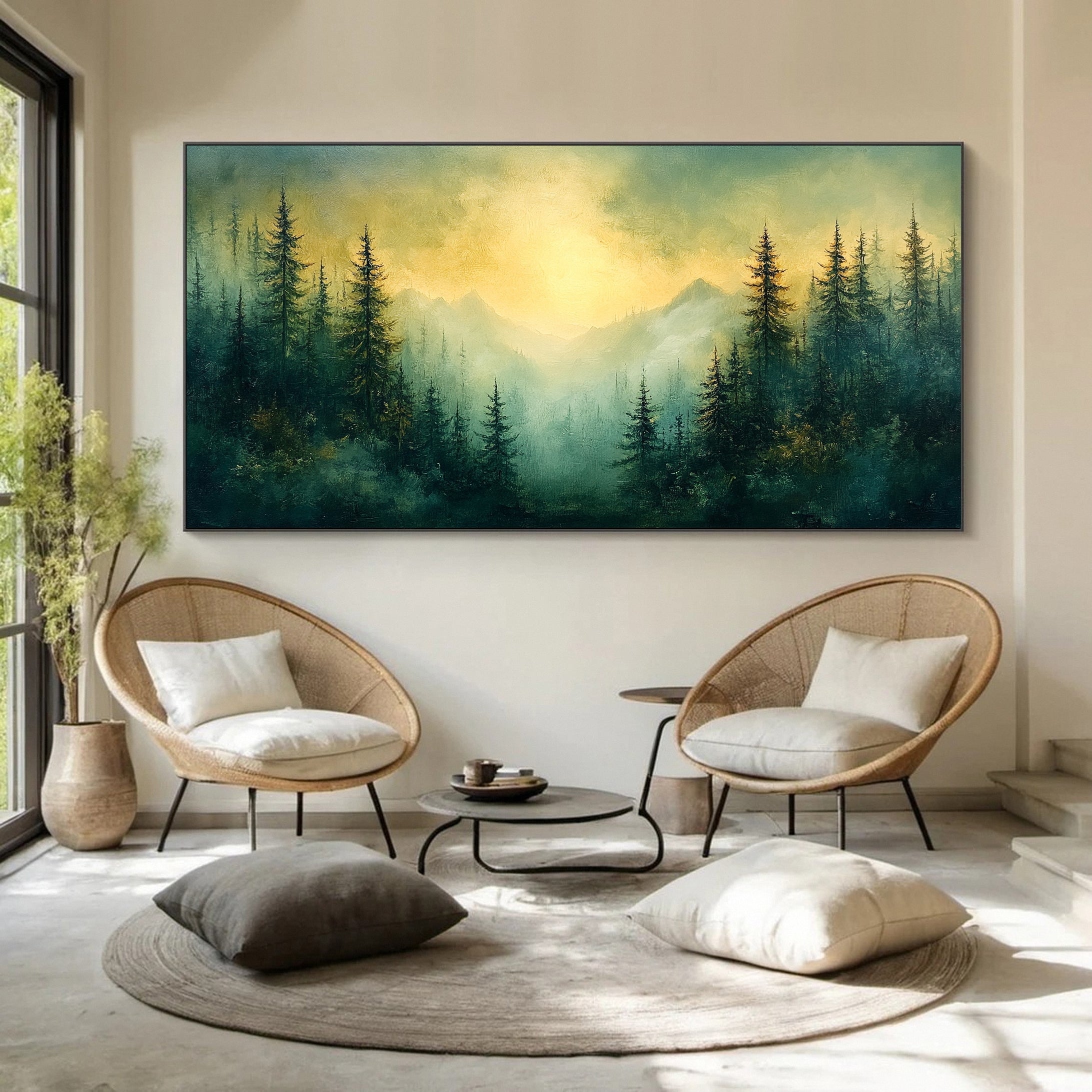 Mystic Mountains Serene Forest Landscape Canvas Wall Art #FT 035