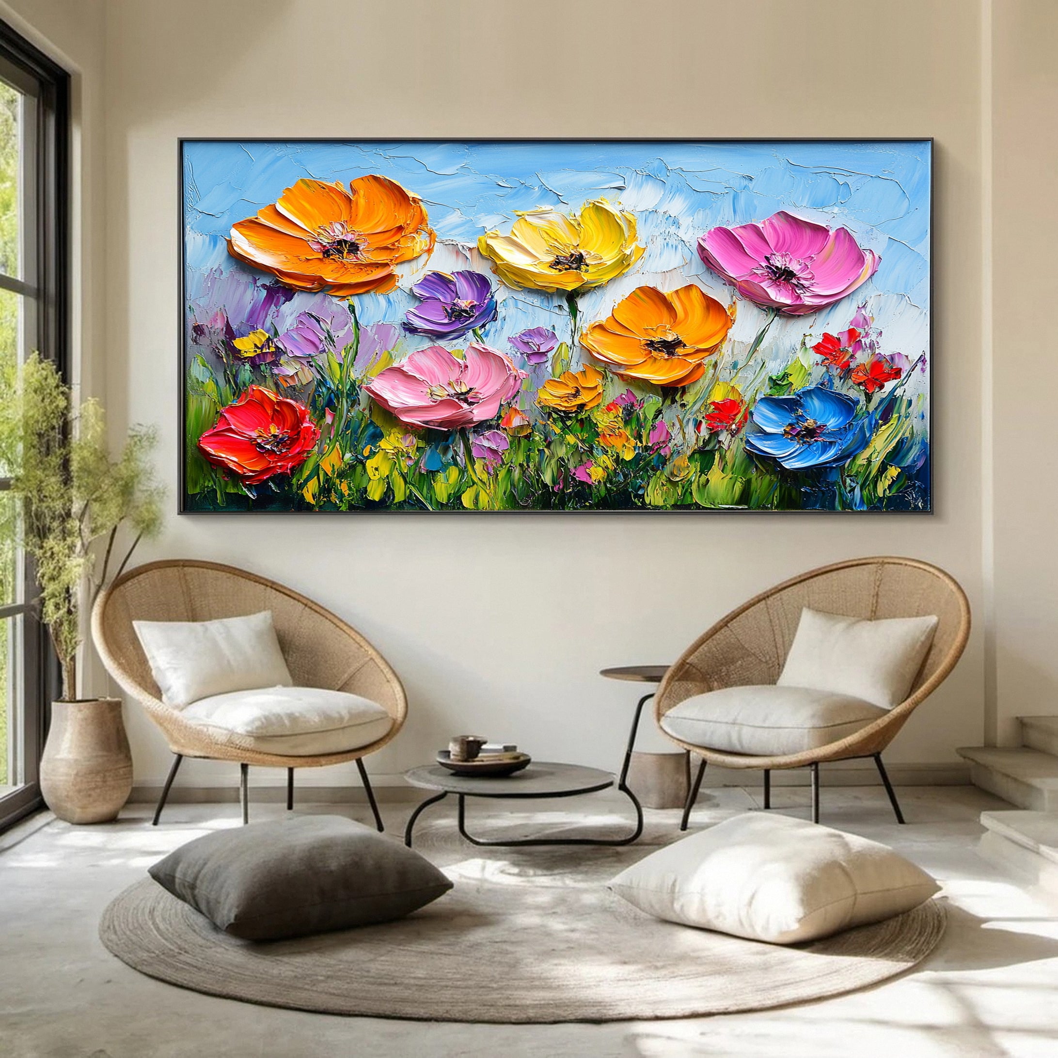 Meadow's Embrace Vibrant Flower Field Canvas Colorful Art #FT 021