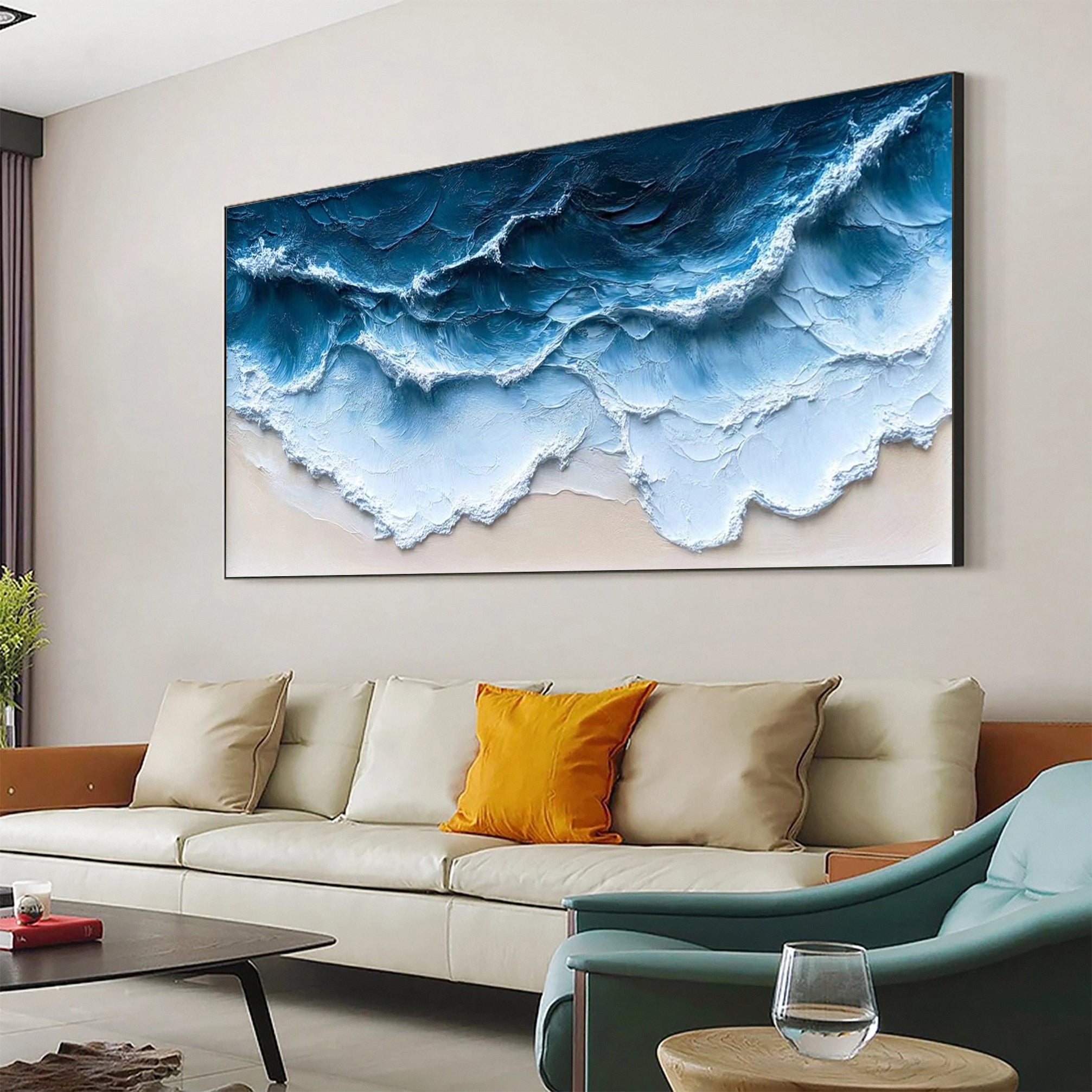 Crashing Waves Textured Artwork Luxurious Ocean Wall Canvas #OS 013