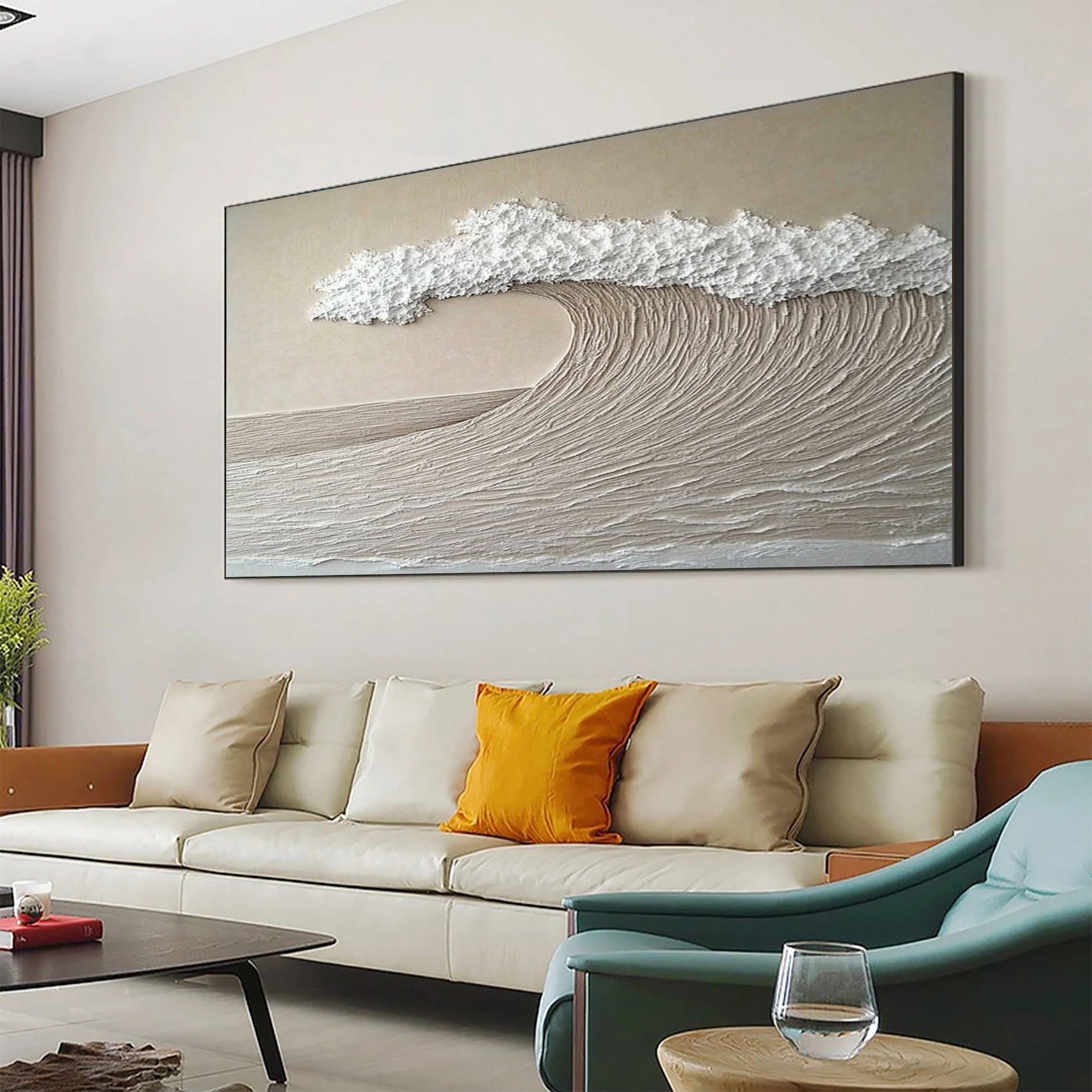 Neutral Toned Wave Large Ocean Textured Wall Art #OS 044